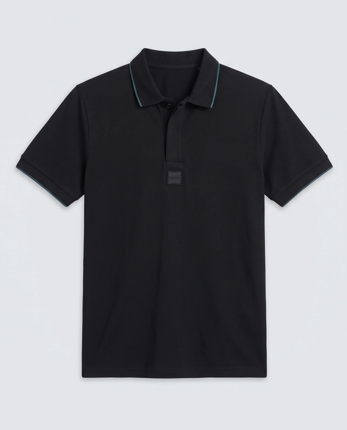 Rare Rabbit Men's Mak Black Cotton Blend Fabric Half Sleeve Spread Collar Regular Fit Plain Polo