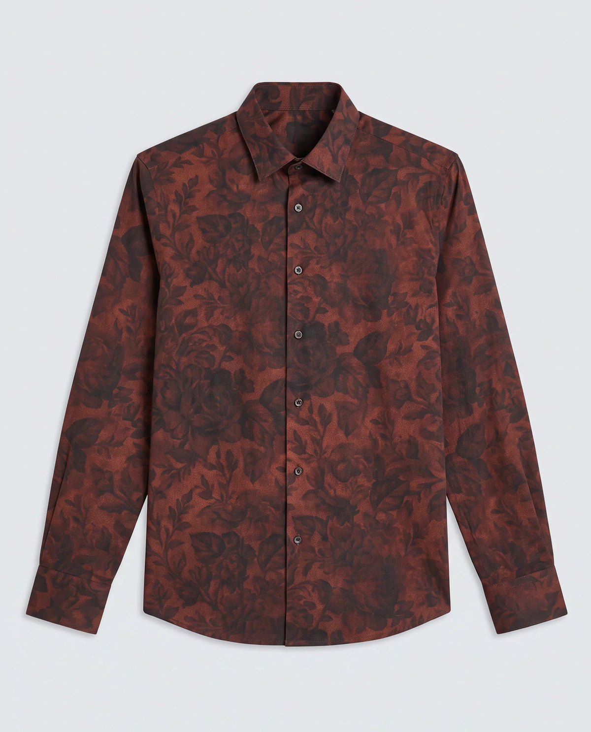 Rare Rabbit Men's Maso Dusky Brown Cotton Fabric Full Sleeve Spread Collar Regular Fit Floral Print Shirt