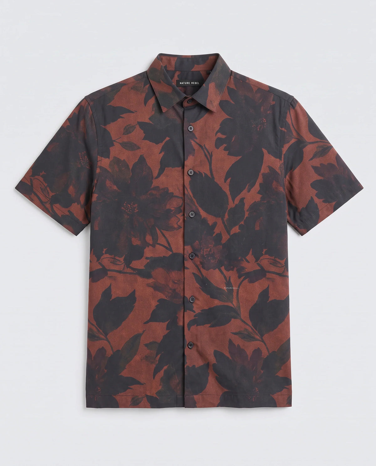 Rare Rabbit Men's Mork Dusky Brown Viscose Fabric Half Sleeve Spread Collar Regular Fit Tropical Print Shirt