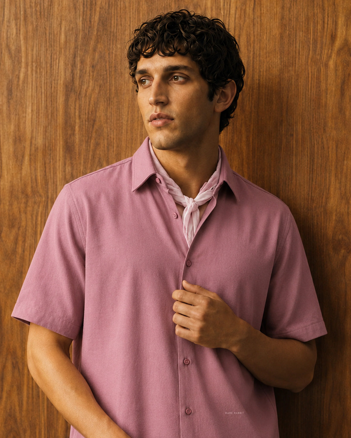 Rare Rabbit Men's Darvin Dark Pink Polyester Blend Spread Collar Regular Fit Plain Shirt