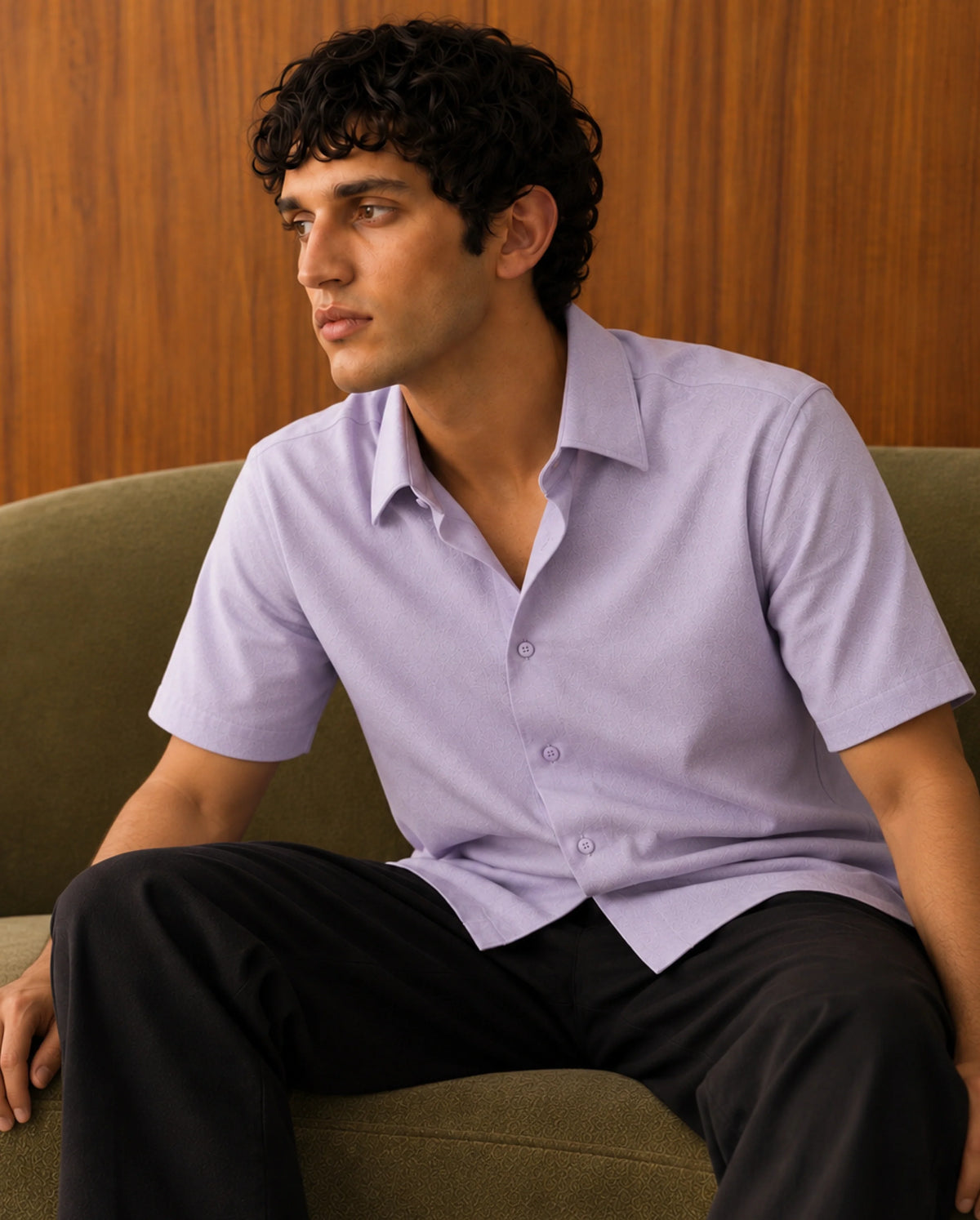 Rare Rabbit Men's Darvin Purple Polyester Blend Spread Collar Regular Fit Plain Shirt