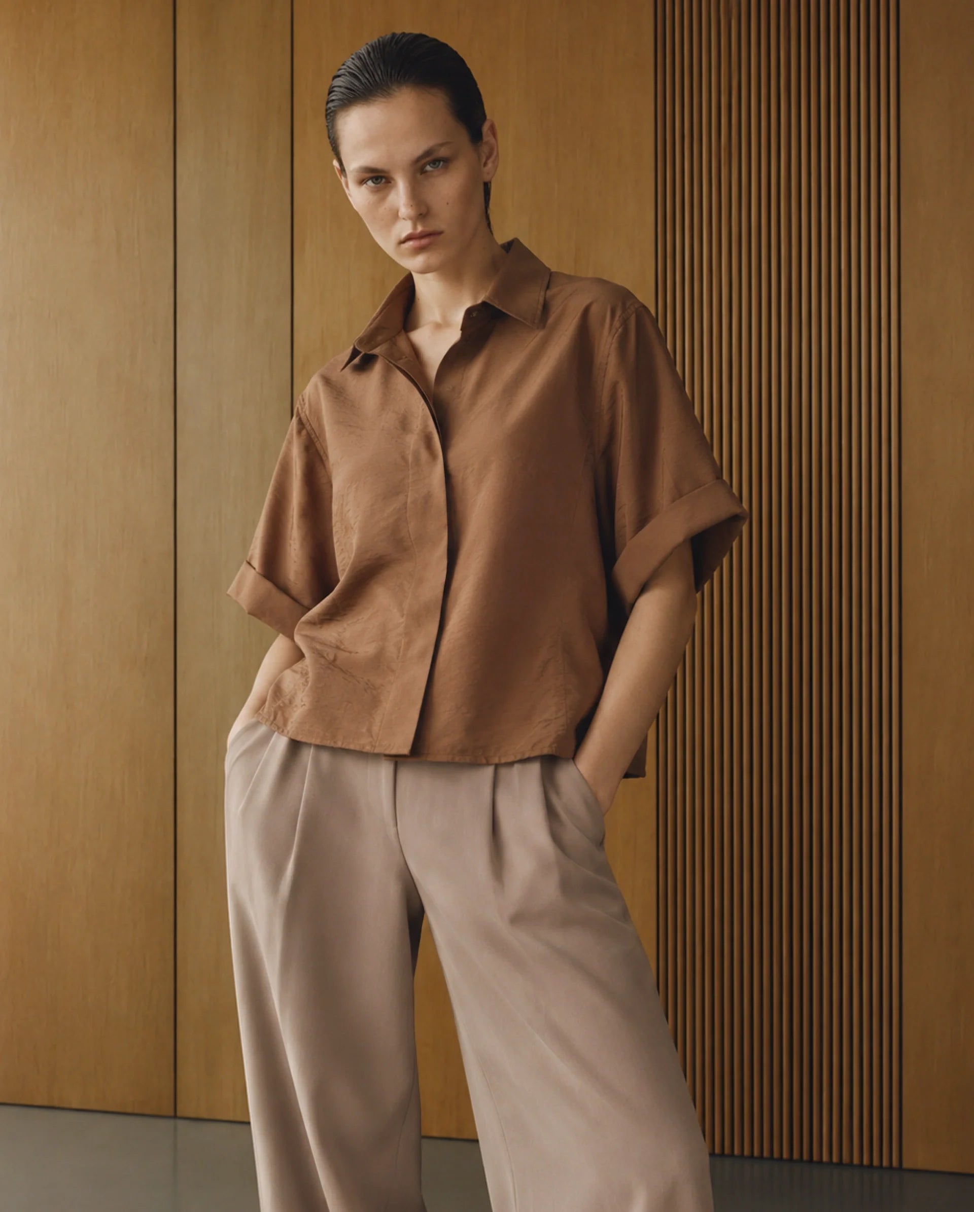 Rareism Women's Obin Primary Mustard Viscose Blend Spread Collar Boxy Plain Shirt