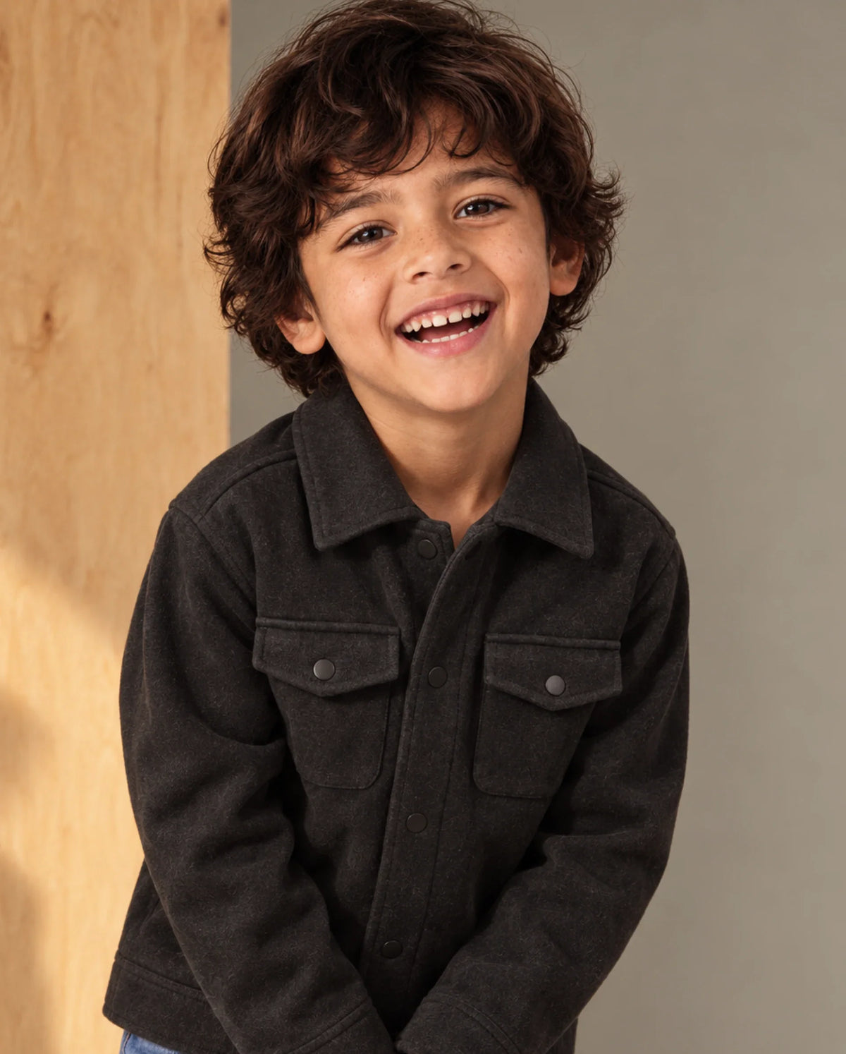 Rare Ones Kids Tweedo-K Dark Grey Polyester Fabric Button Closure Regular Fit Plain Jacket