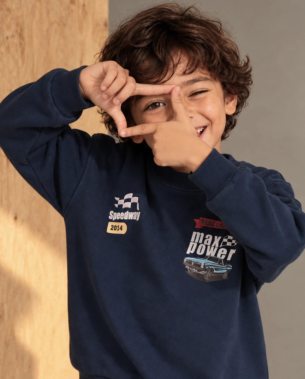 Rare Ones Kids Benny Dark Blue Cotton Blend Fabric Crew Neck Pull-On Closure Oversized Fit Hd Print Sweatshirt