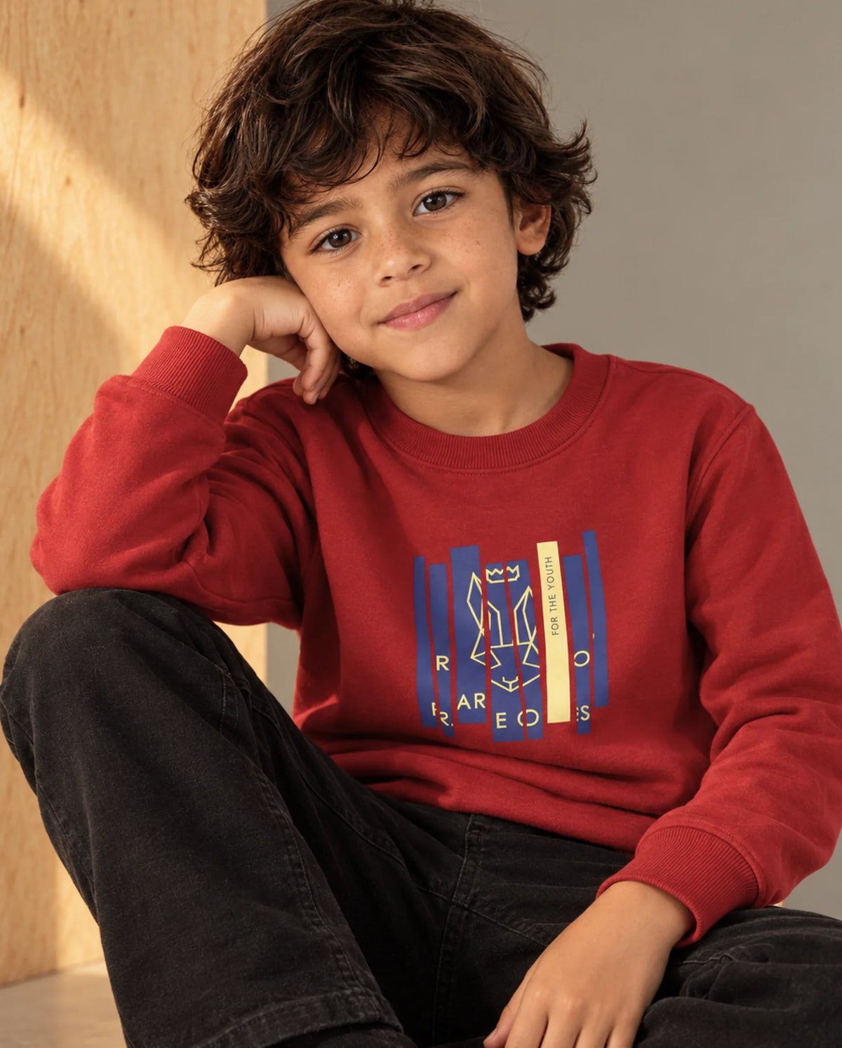 Rare Ones Kids Krio Red Cotton Blend Fabric Crew Neck Pull-On Closure Regular Graphic Print Sweatshirt