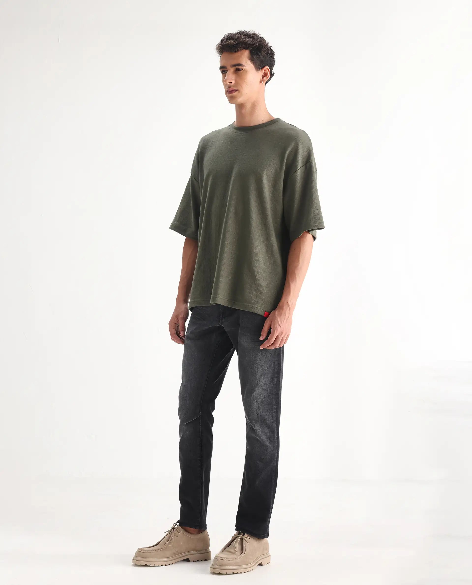 Rare Rabbit Men's Ian Grey Cotton Blend Plain Hawk Slim Fit Jeans