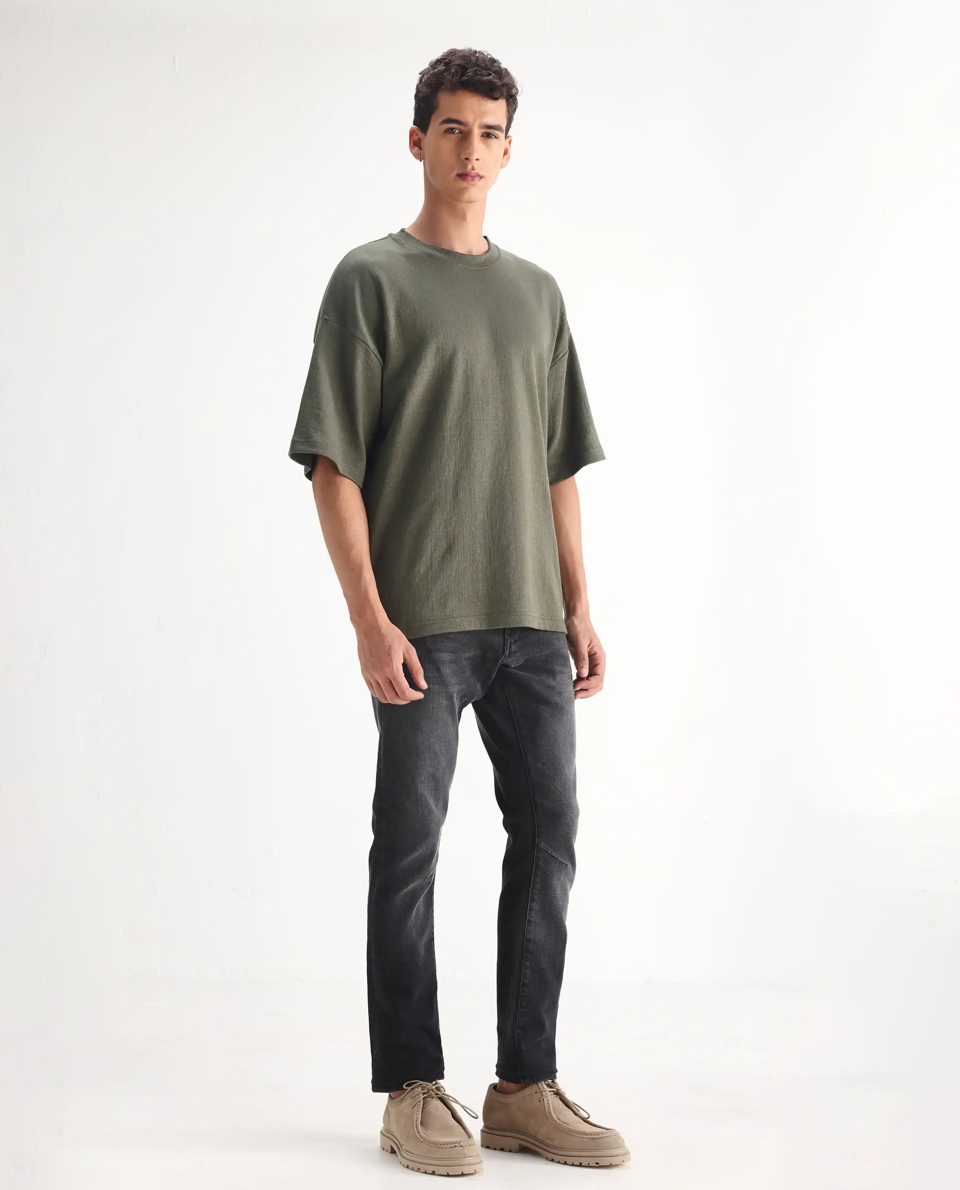 Rare Rabbit Men's Ian Grey Cotton Blend Plain Hawk Slim Fit Jeans