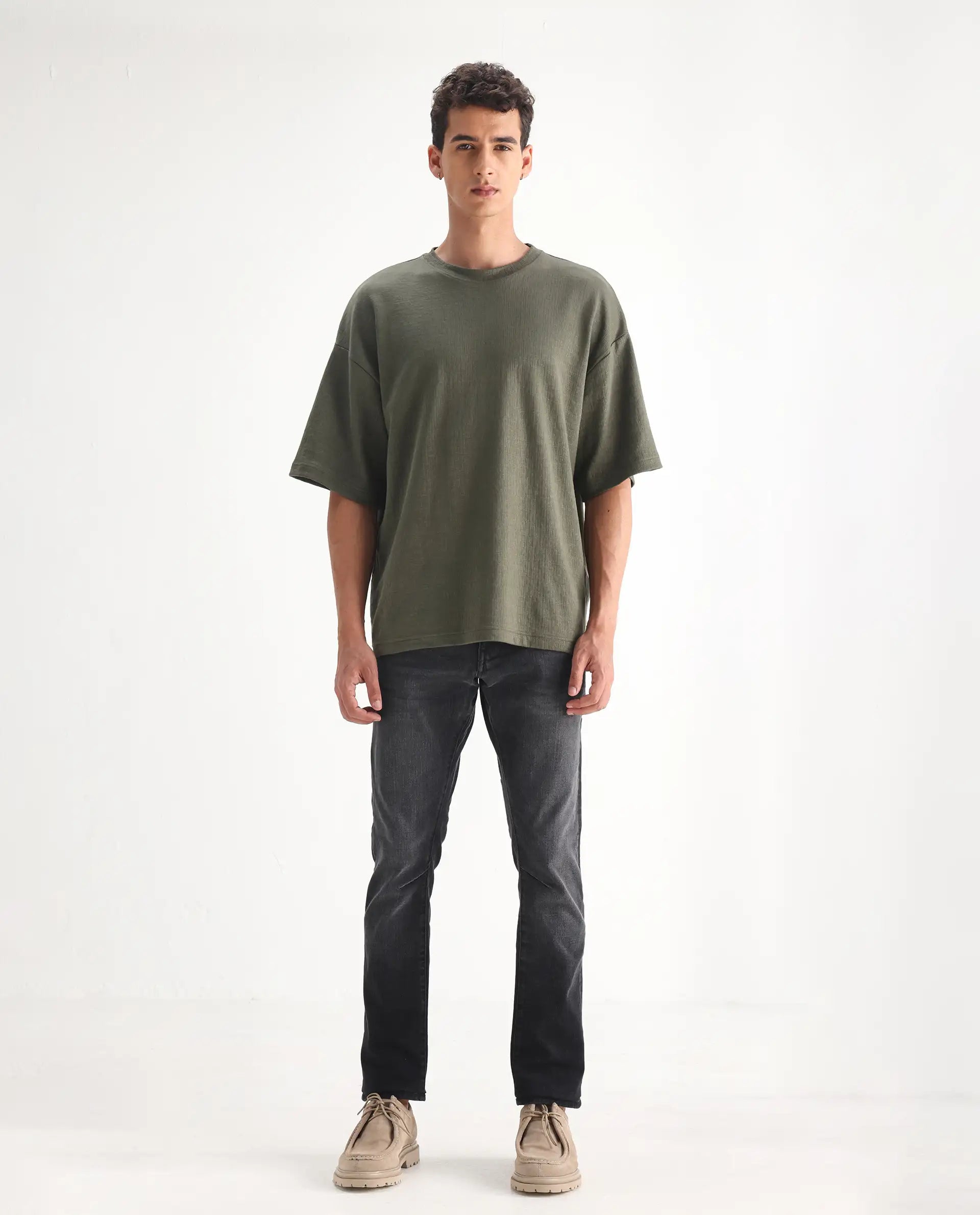 Rare Rabbit Men's Ian Grey Cotton Blend Plain Hawk Slim Fit Jeans