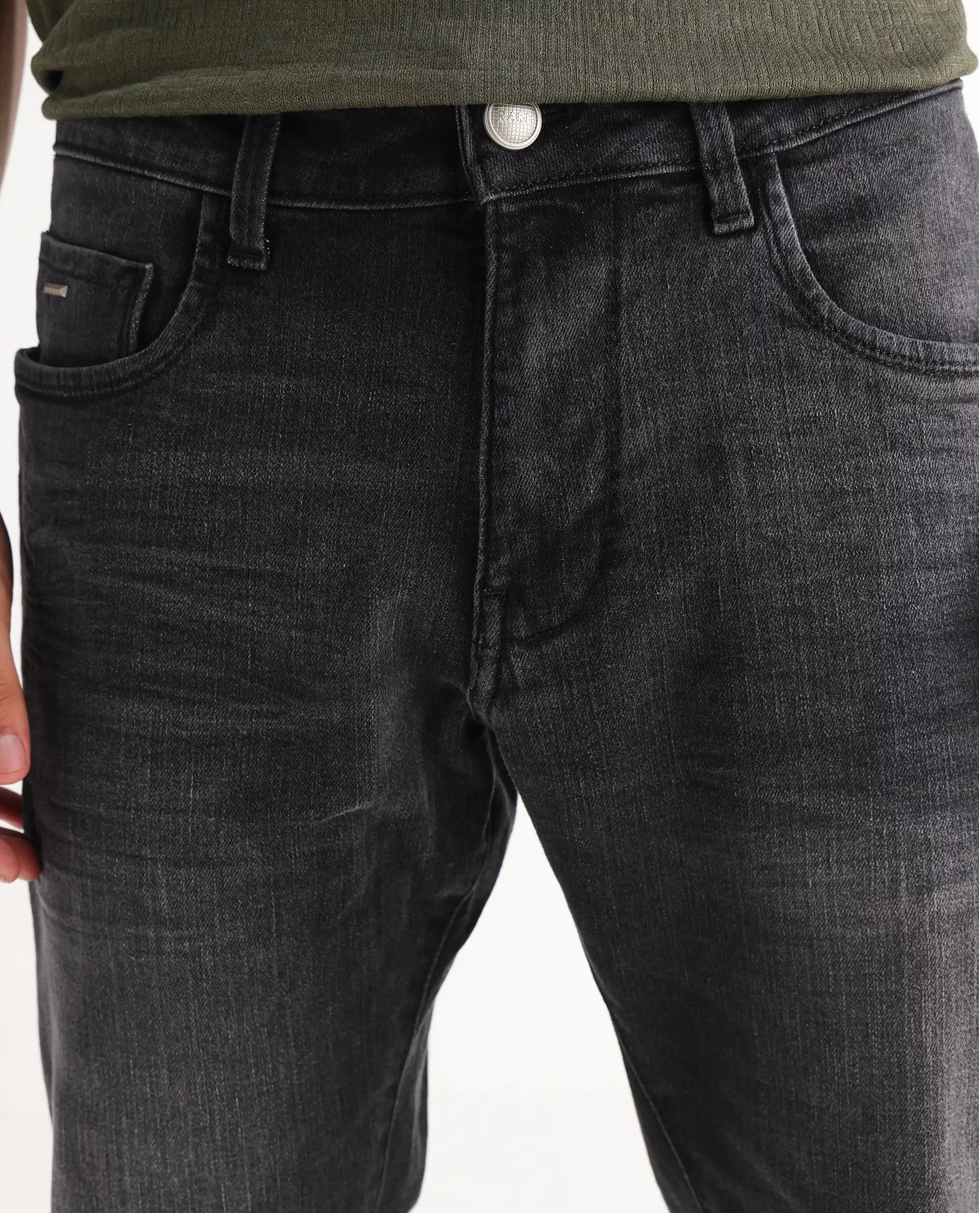 Rare Rabbit Men's Ian Grey Cotton Blend Plain Hawk Slim Fit Jeans