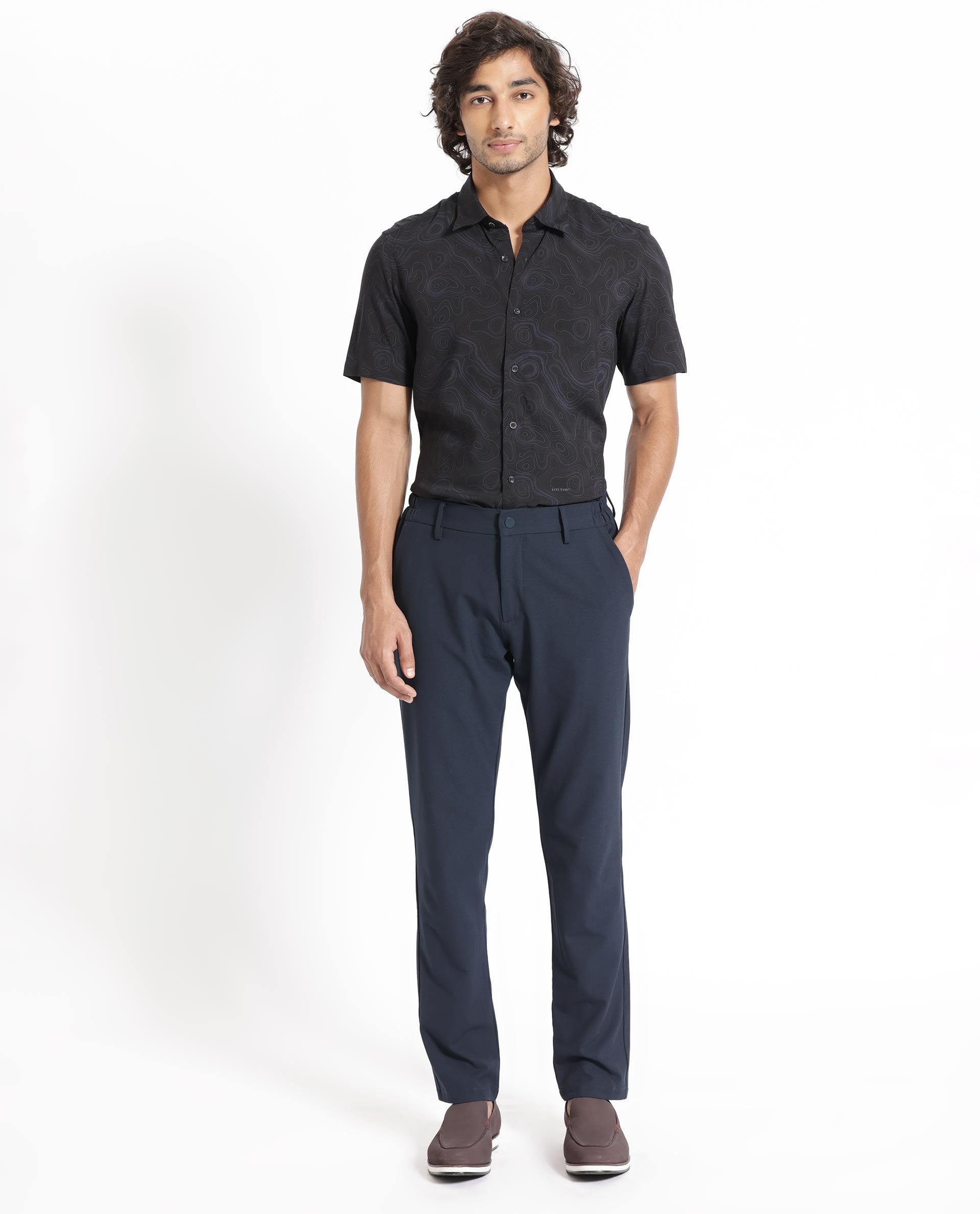 Rare Rabbit Men's Ignitee Ss Black Viscose Fabric Abstract Print Half Sleeves Shirt