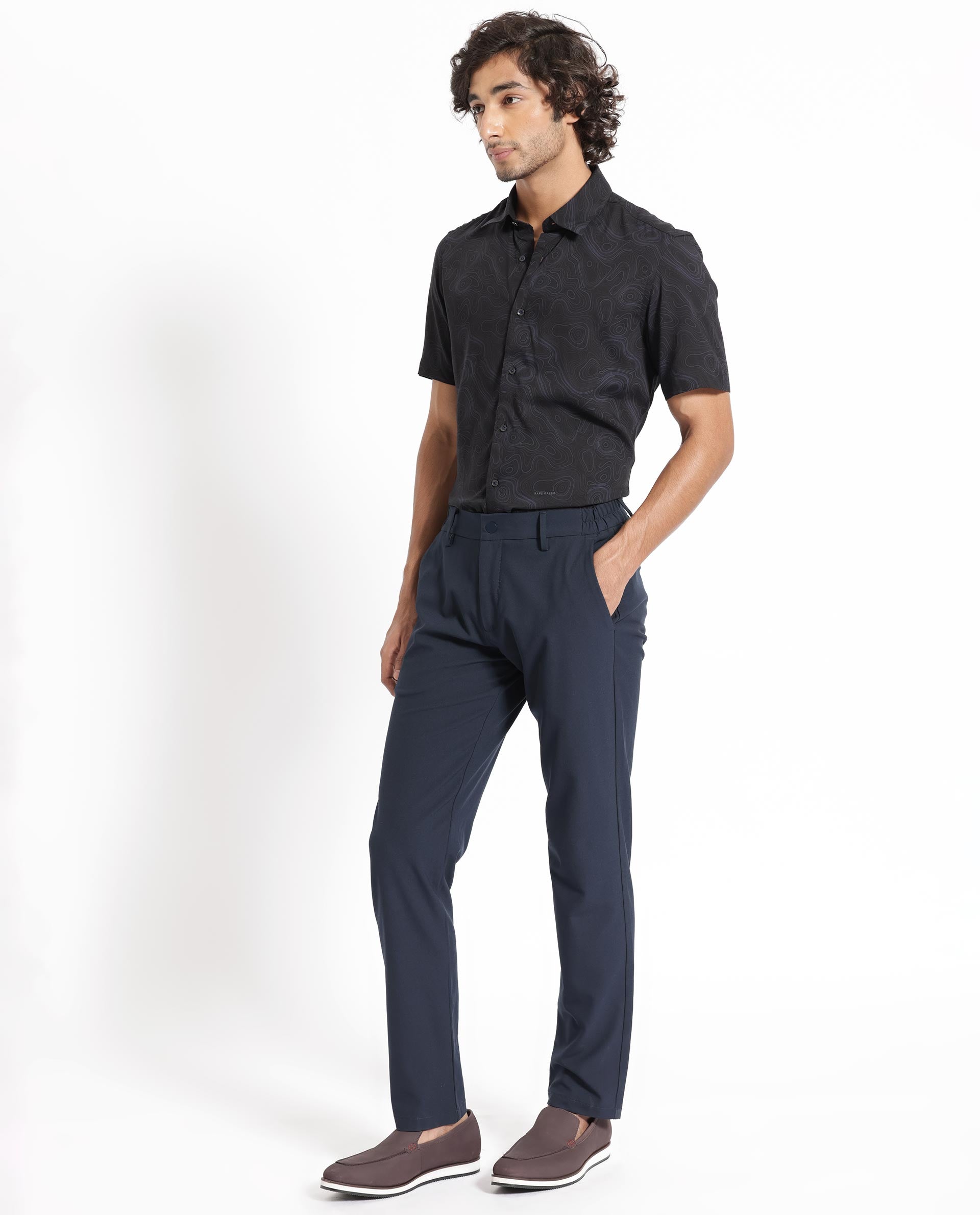 Rare Rabbit Men's Ignitee Ss Black Viscose Fabric Abstract Print Half Sleeves Shirt