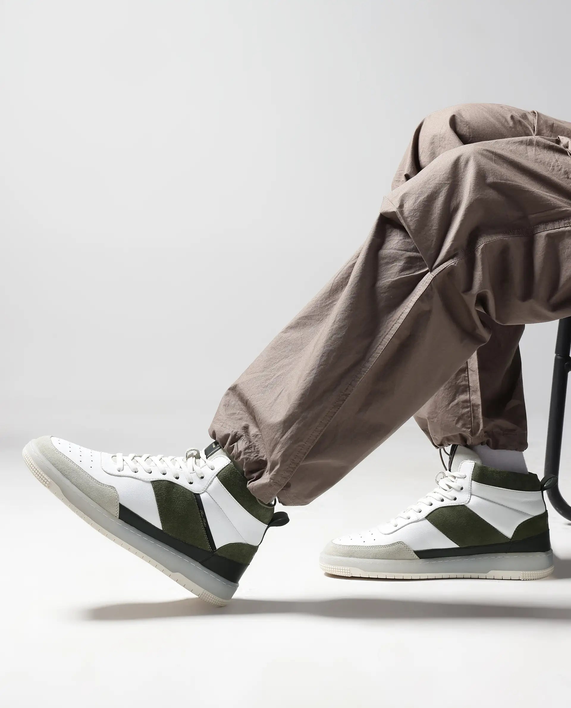 Rare Rabbit Men's Ignite Olive Micro Fiber Leather Sneaker