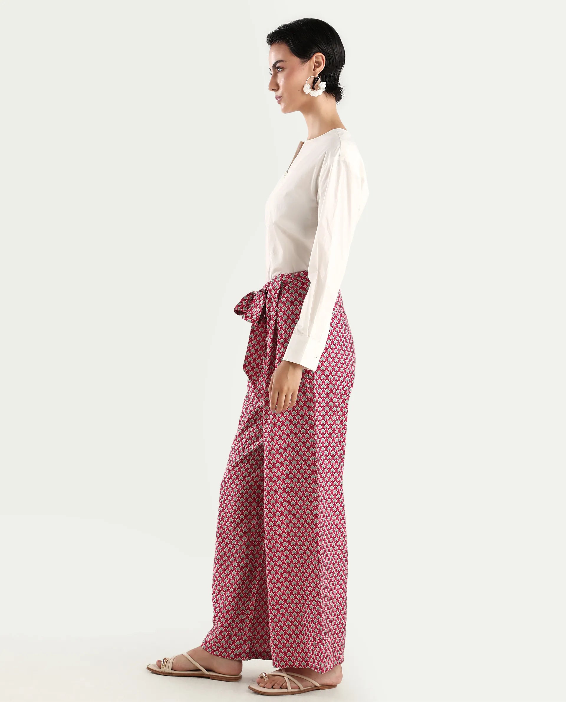 Rareism Women's Imanio Multi Polyester Blend Geometric Print Ankle Length Wide Trouser