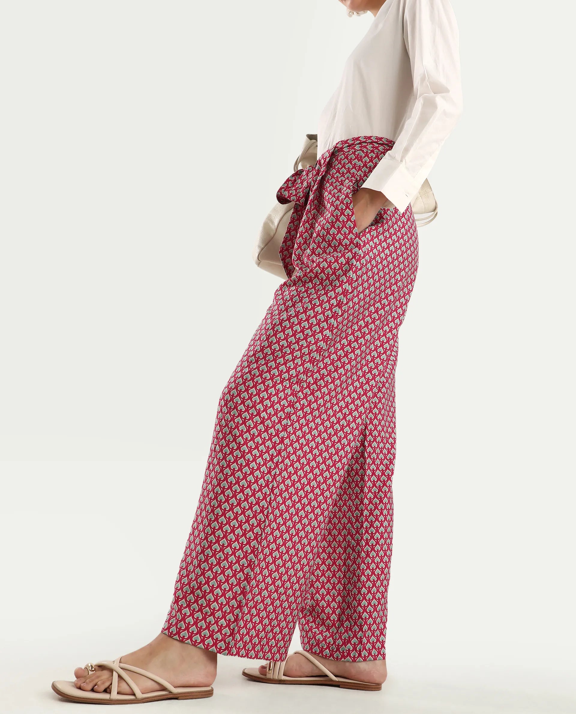 Rareism Women's Imanio Multi Polyester Blend Geometric Print Ankle Length Wide Trouser