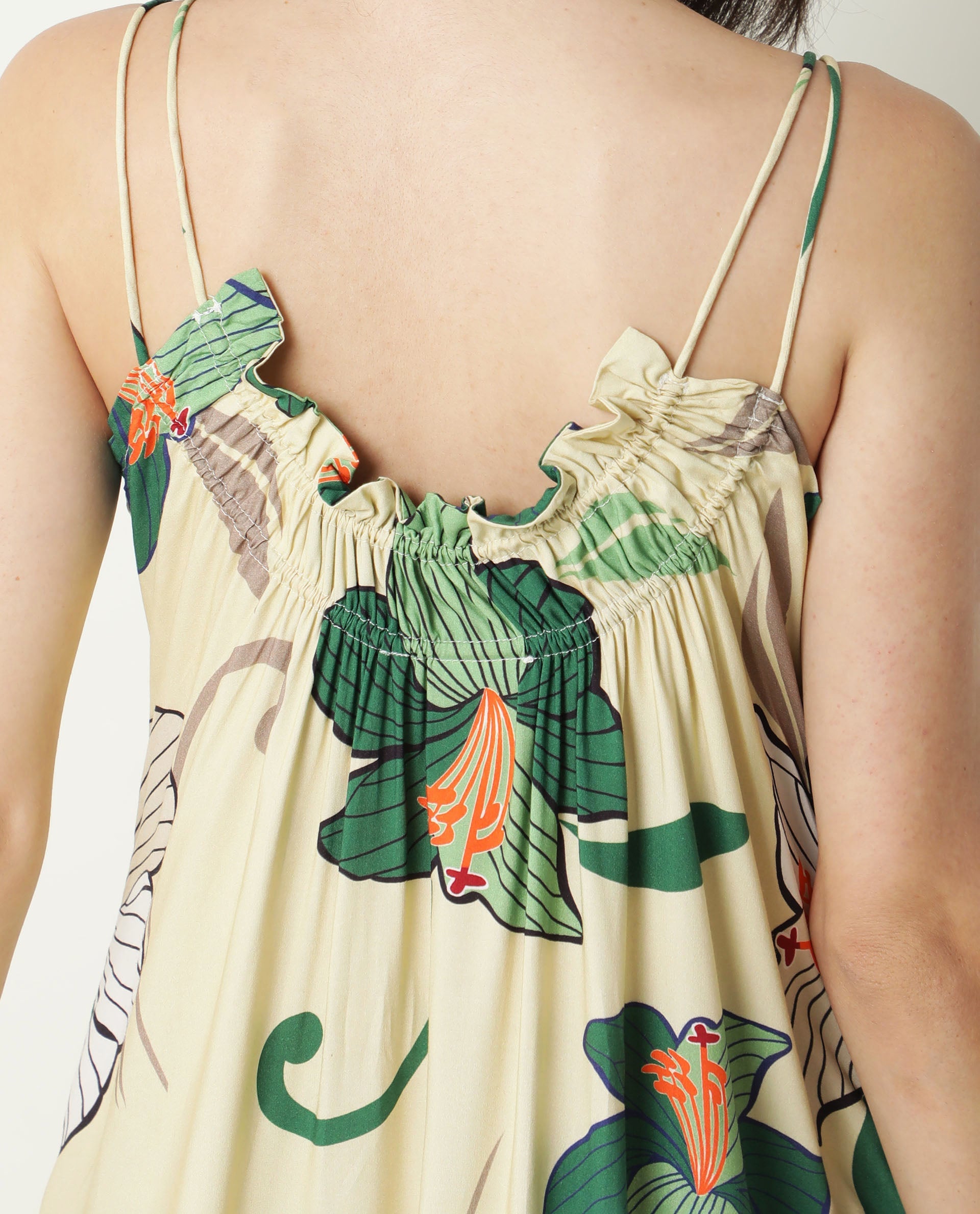 Rareism Women Etana Off White Deep U Neck With Double Spaghetti Straps And Pockets Midi Dress