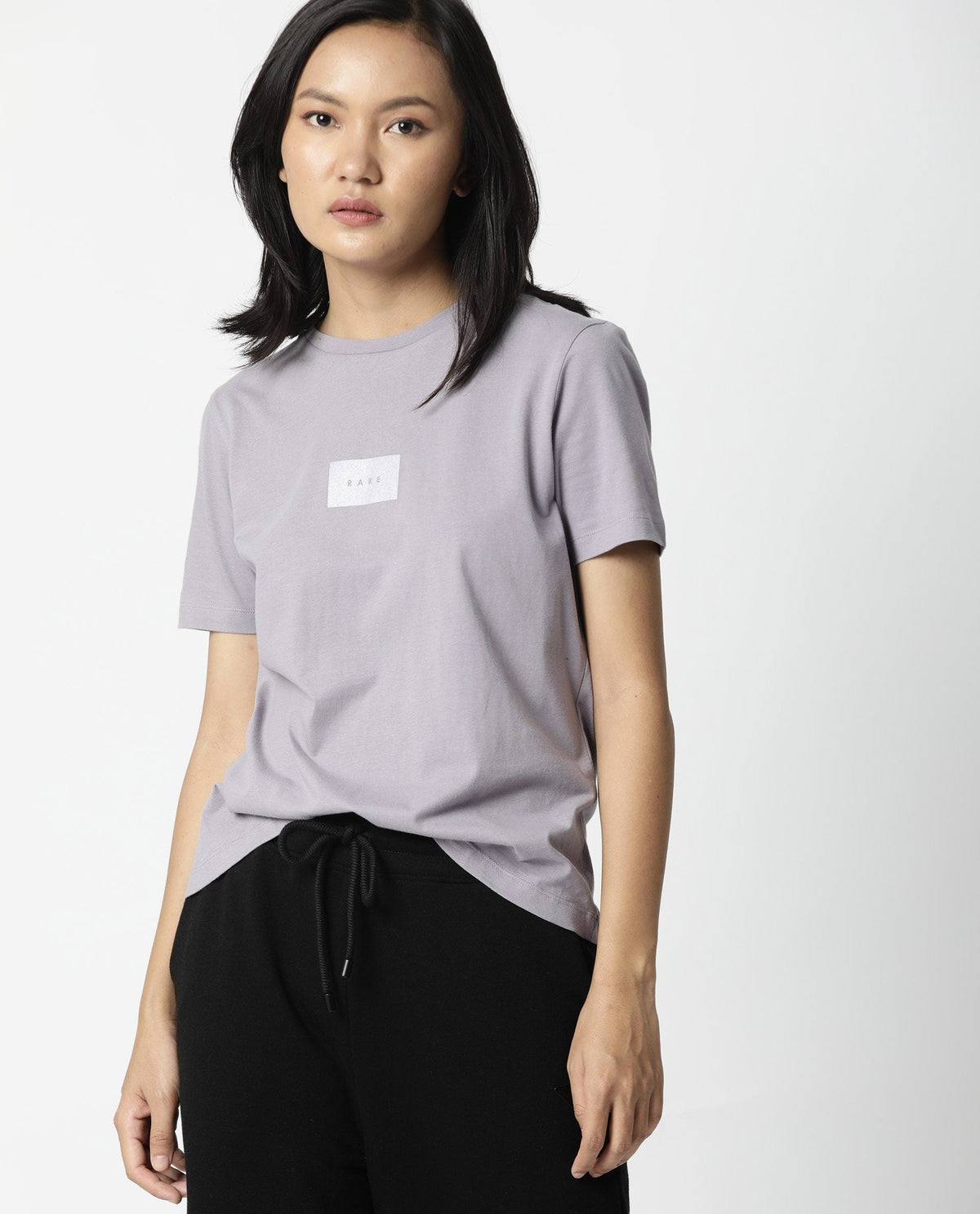 Rareism Womens Luani Lilac T-Shirt Supima Cotton Fabric Slim Fit Round Neck
