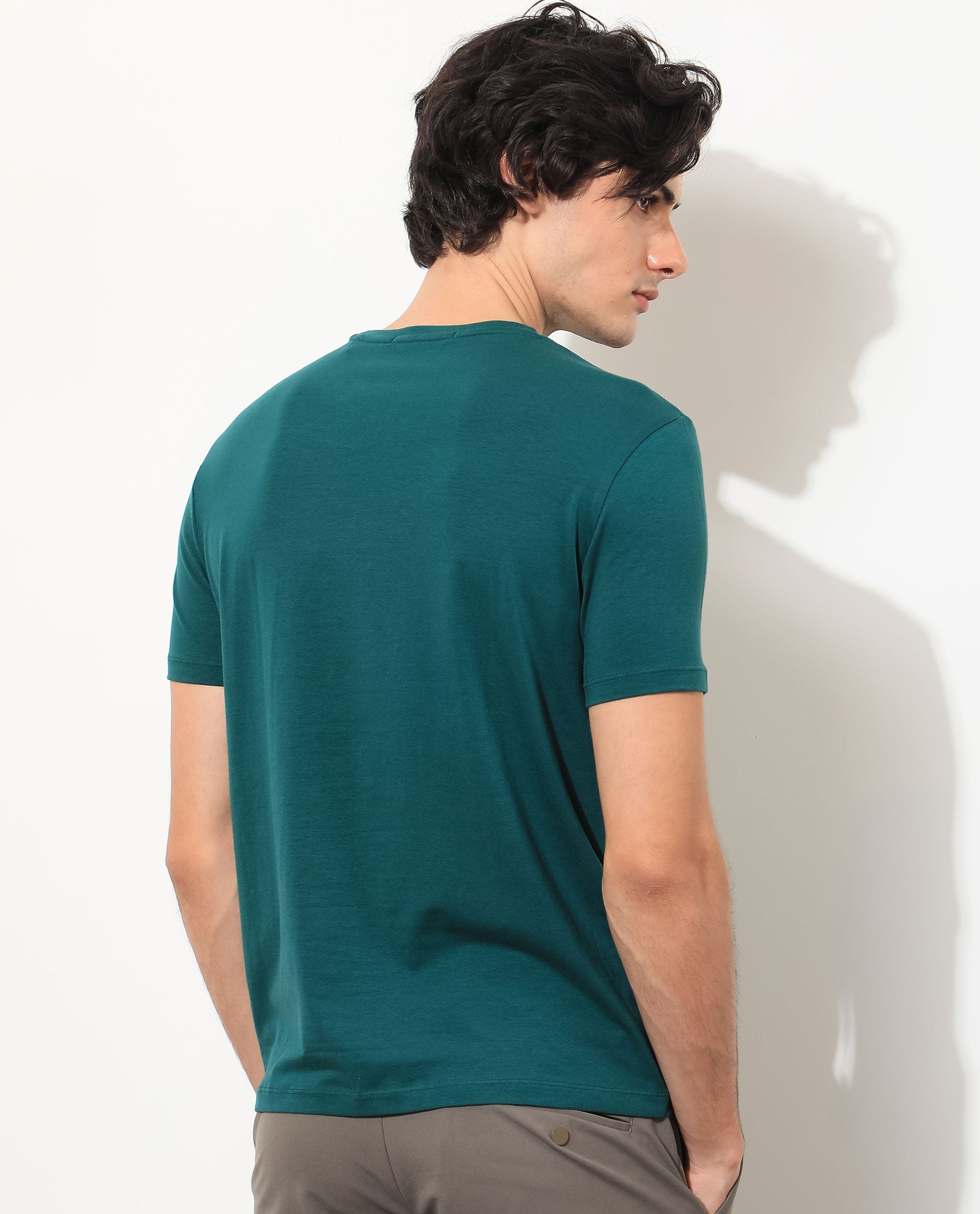 Rare Rabbit Men's Princeton Green Crew Neck Graphic Logo Printed Half Sleeves Slim Fit T-Shirt