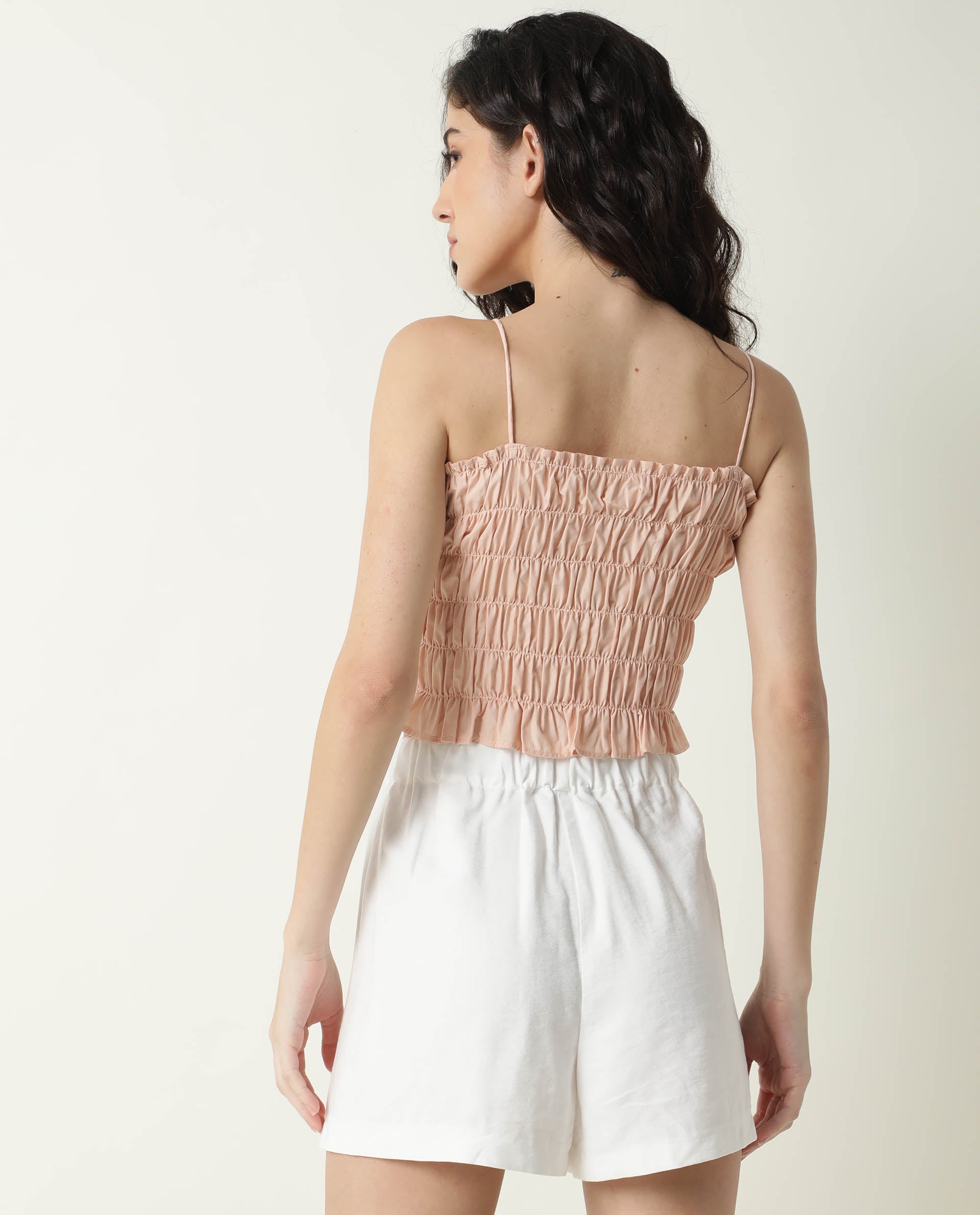 Rareism Womens Jaspersky Peach Top Cotton Fabric Sleeveless Square Neck