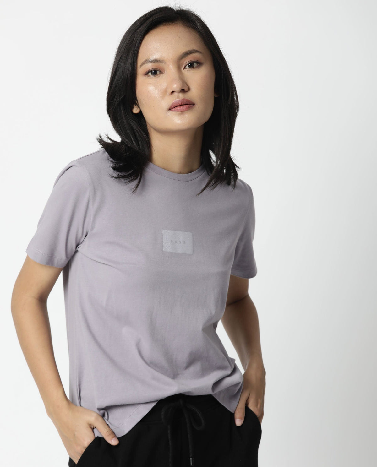Rareism Womens Luani Lilac T-Shirt Supima Cotton Fabric Slim Fit Round Neck