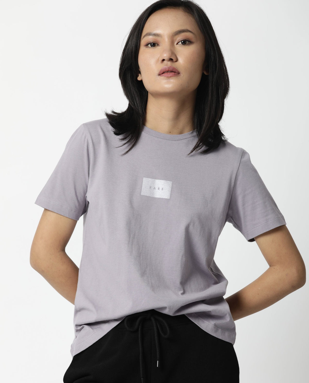 Rareism Womens Luani Lilac T-Shirt Supima Cotton Fabric Slim Fit Round Neck
