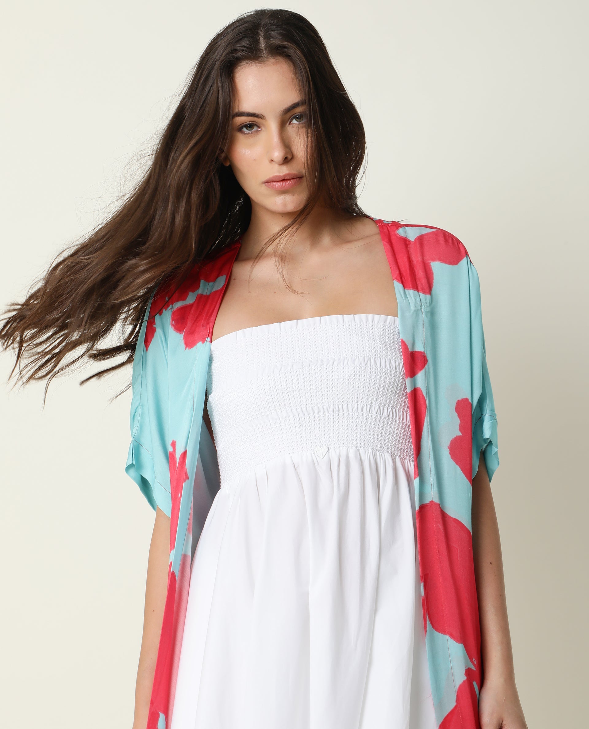 Rareism Womens Petunia Navy Shrug Cotton Fabric Half Sleeve V Neck