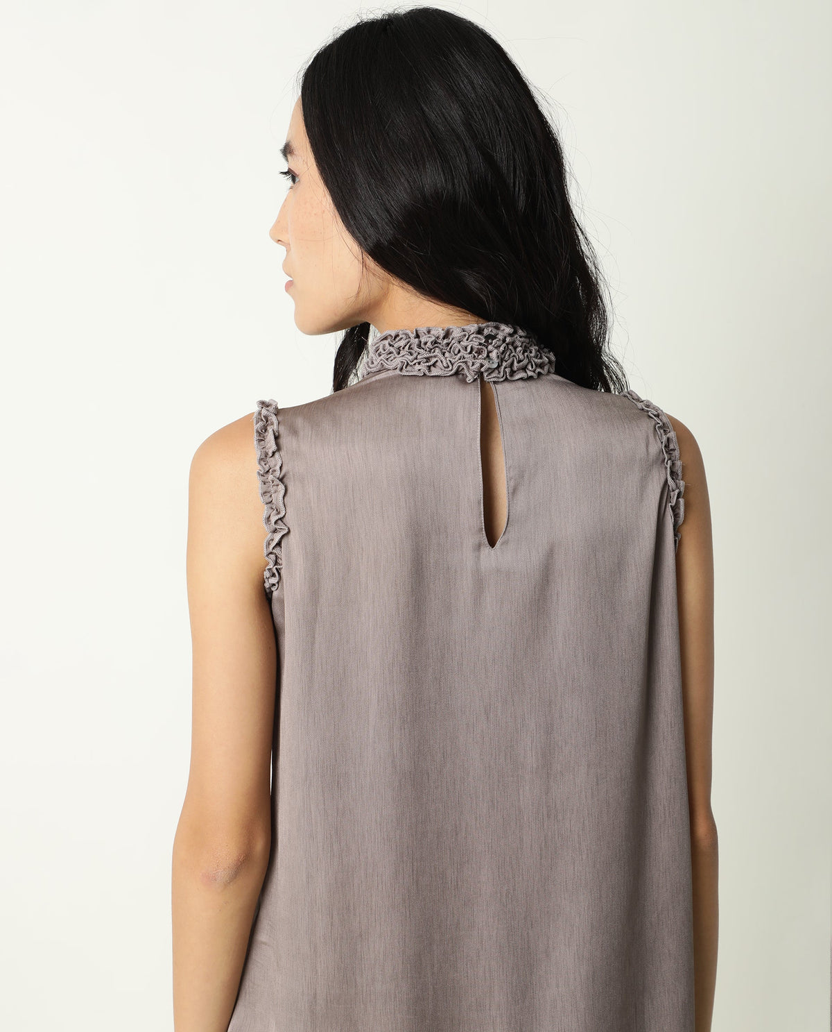 Rareism Womens Baileys Beige Top Polyester Fabric Sleeveless Ruffled Neck