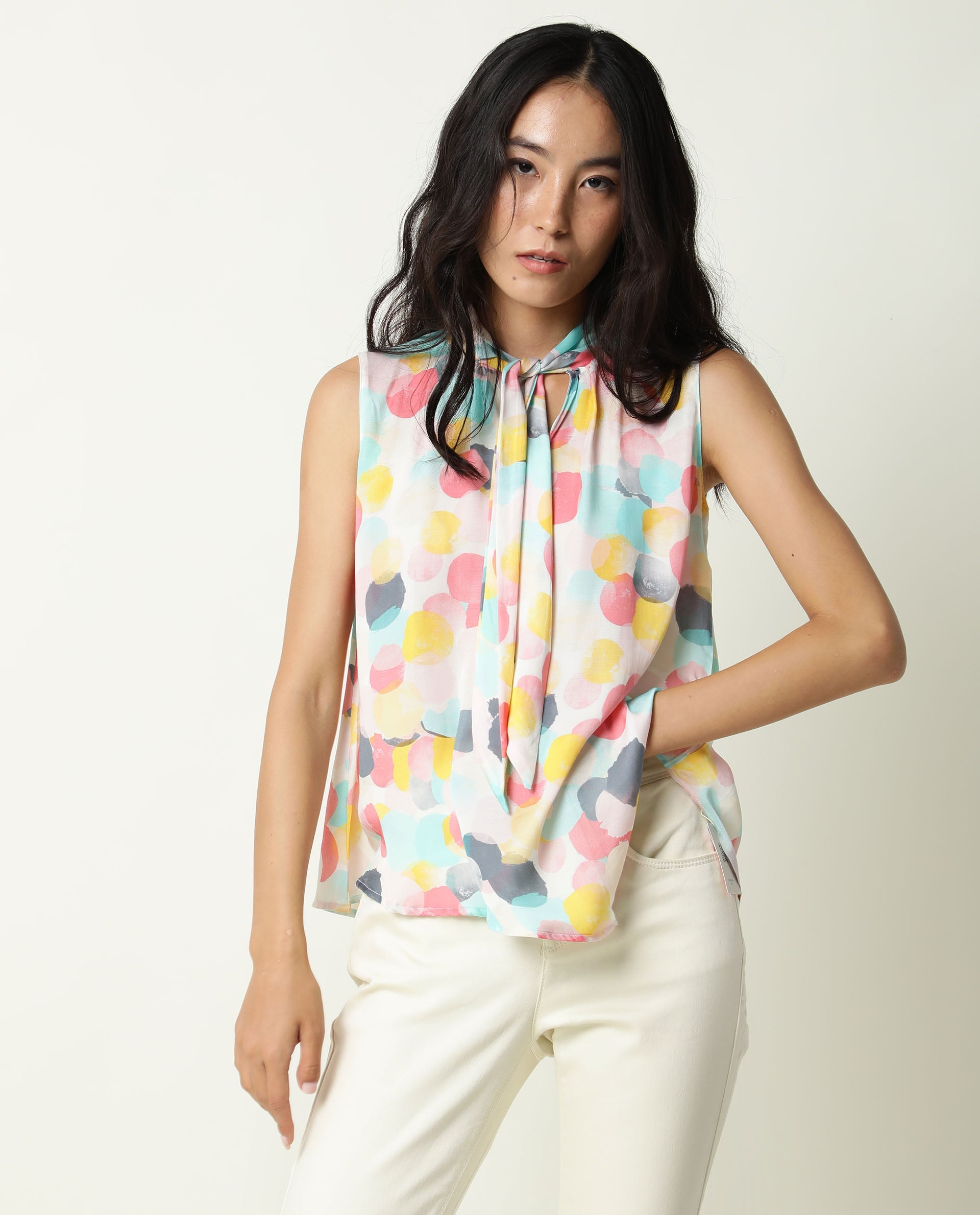 Rareism Womens Isro Pink Top Modal Fabric Regular Fit Sleeveless Mandarin Neck