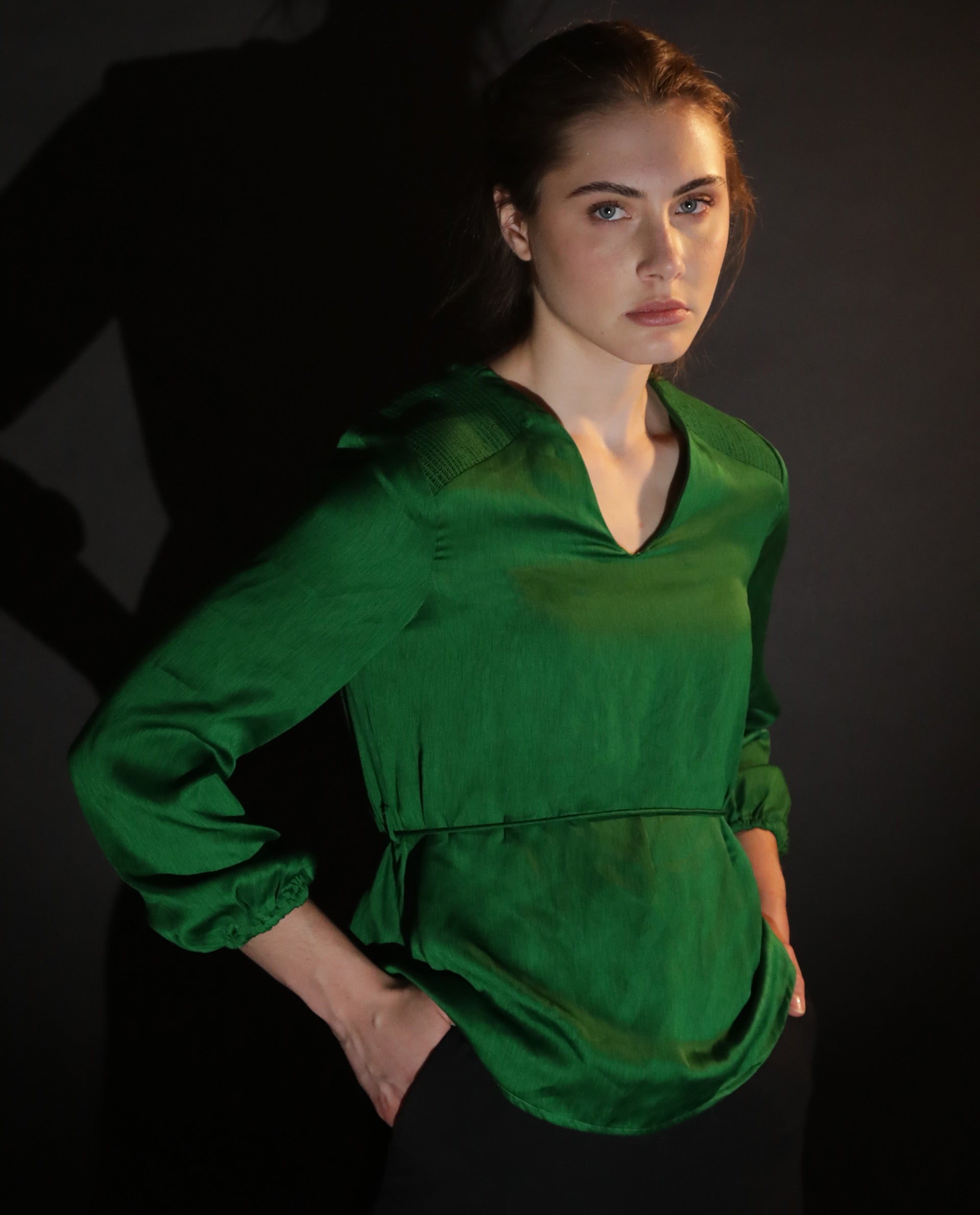 Rareism Womens Dronite Green Top Polyester Fabric Full Sleeve V Neck