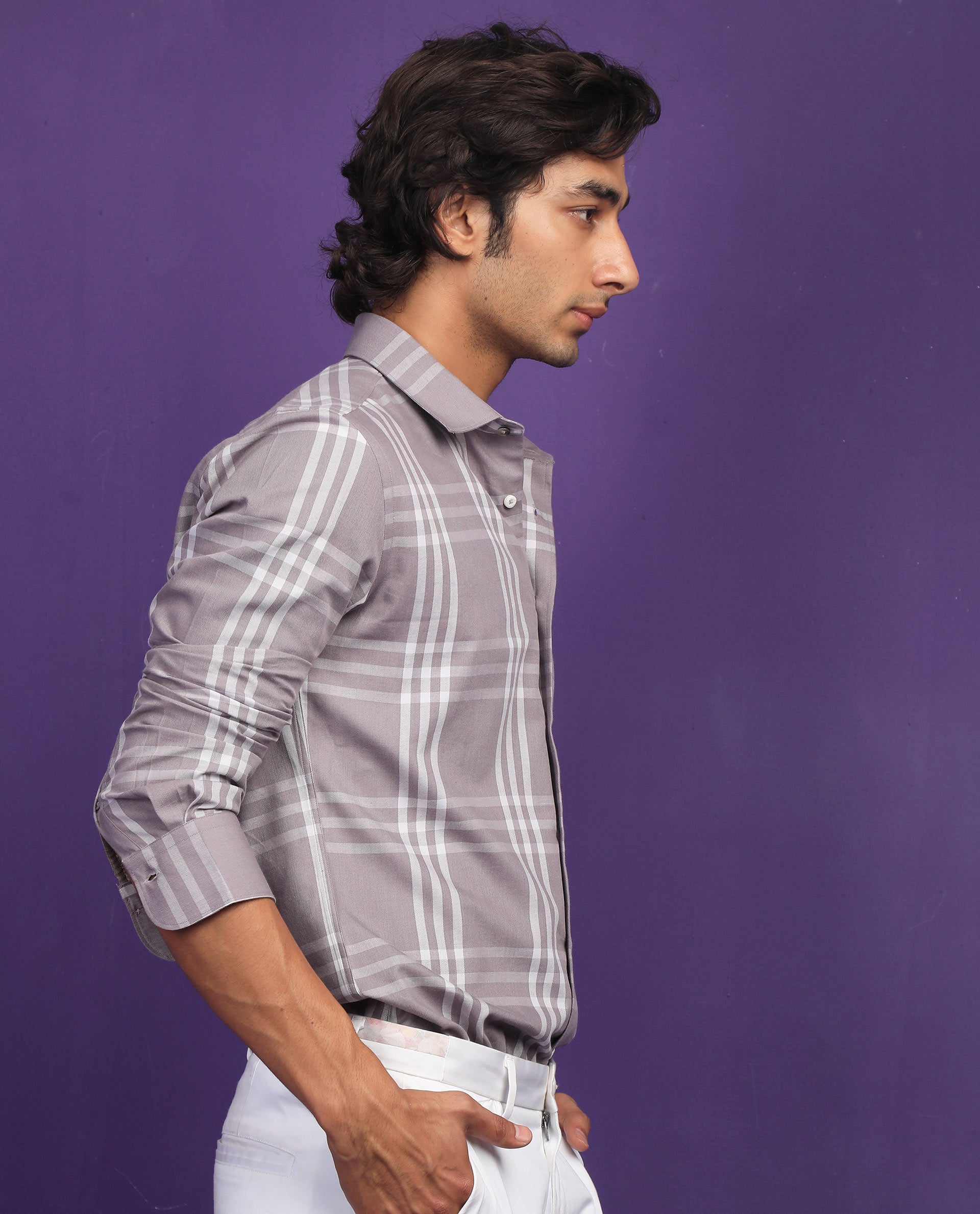 Rare Rabbit Men's Carnet Dusky Purple Cotton Polyester Fabric Full Sleeves Checks Shirt