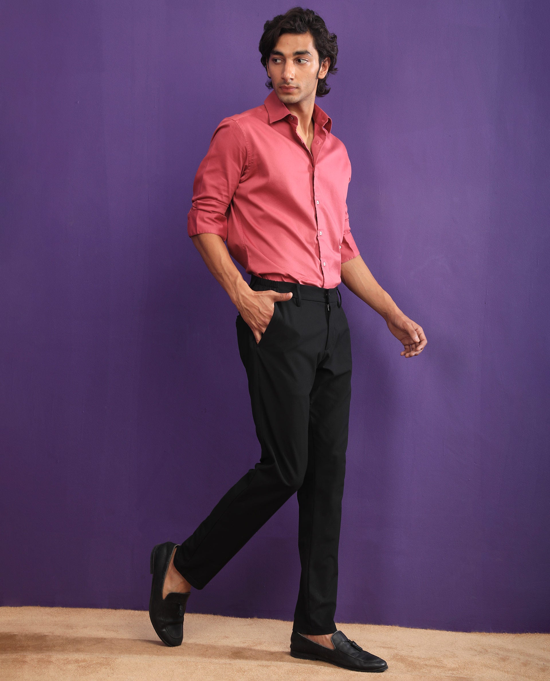 Rare Rabbit Mens Molde Dark Pink Cotton Fabric Full Sleeves Satin Shirt