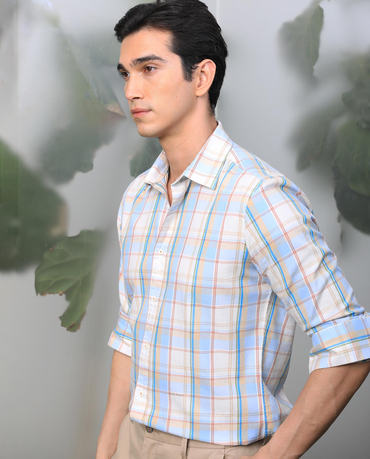 Rare Rabbit Men's Campo Blue Shirt Cotton Fabric Full Sleeves Slim Fit
