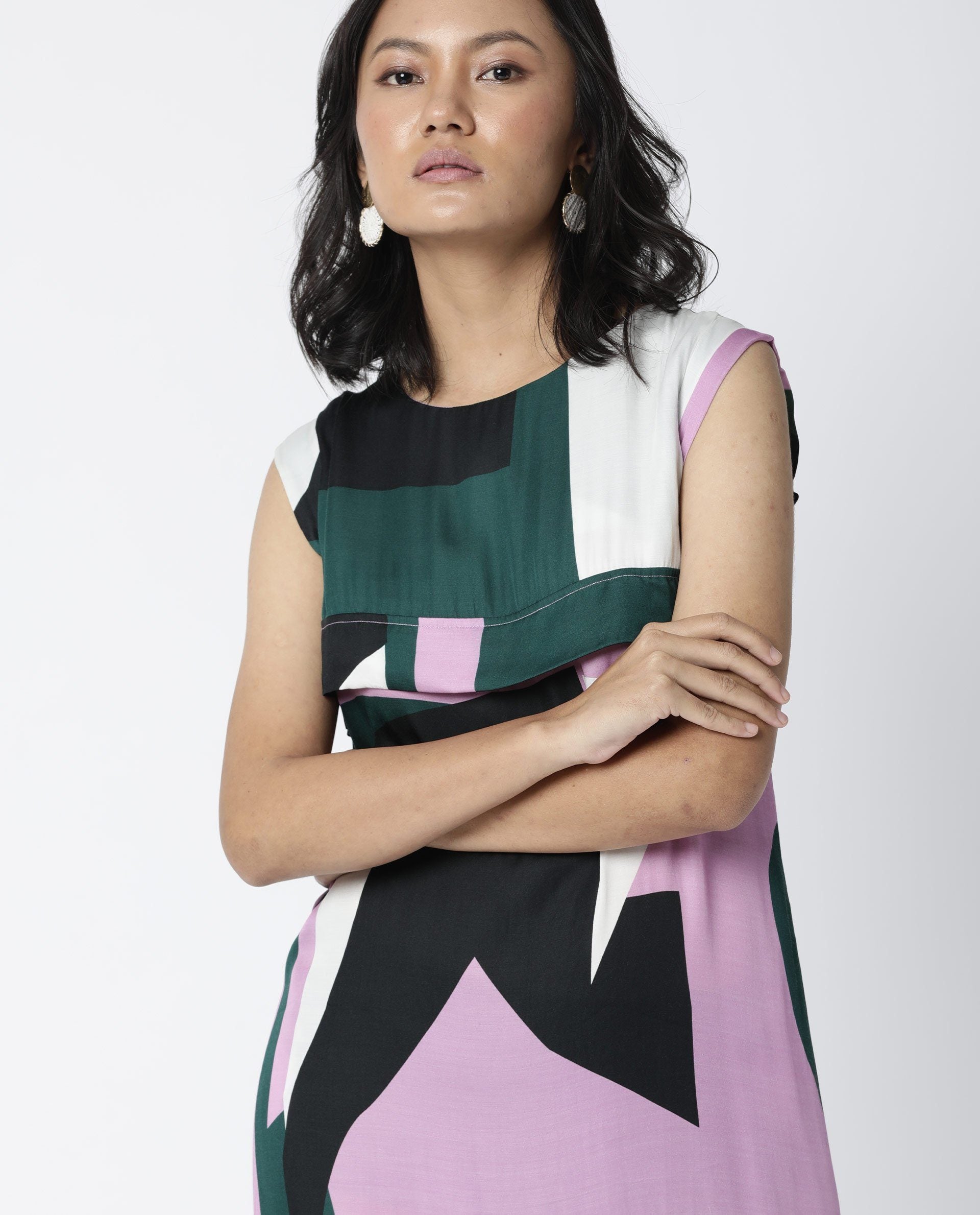 Rareism Womens Fume Pink Cotton Silk Fabric Long Length Round Collar Neck Boxy Fit