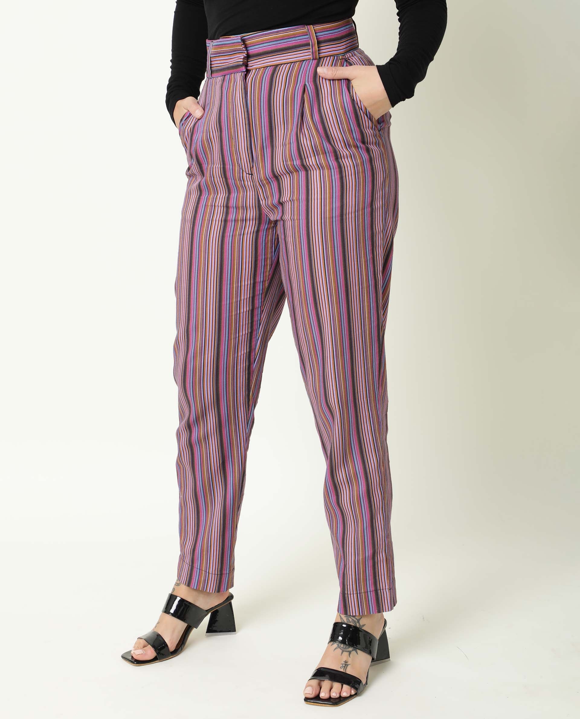 Rareism Womens Apple Multi Trouser Cotton Fabric Regular Fit Zipper Closure High Rise Waist Rise Ankle Length