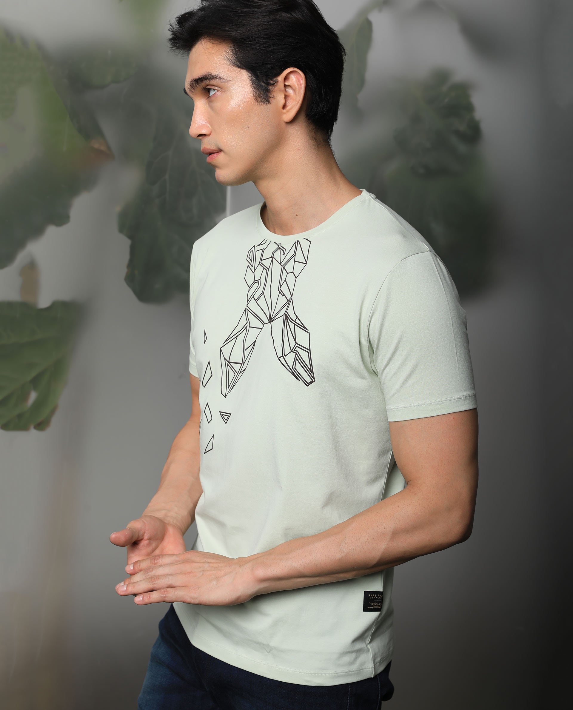 Rare Rabbit Men's Loginn Olive Crew Neck HD Print Logo Half Sleeves Regular Fit T-Shirt