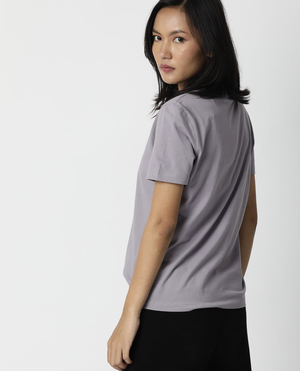 Rareism Womens Luani Lilac T-Shirt Supima Cotton Fabric Slim Fit Round Neck