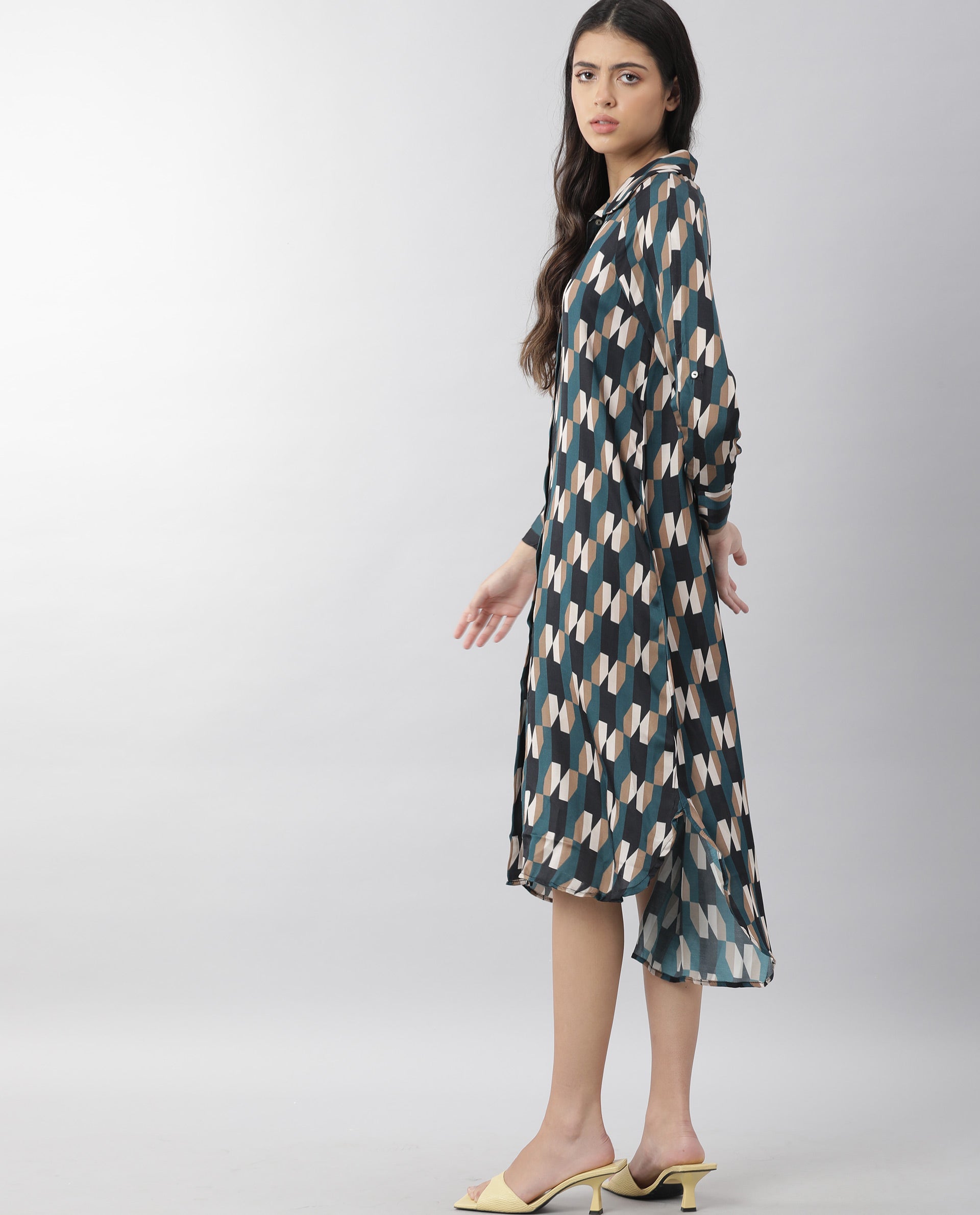 Rareism Womens Satarry Black Dress Modal Fabric Regular Fit Full Sleeve Collared Neck