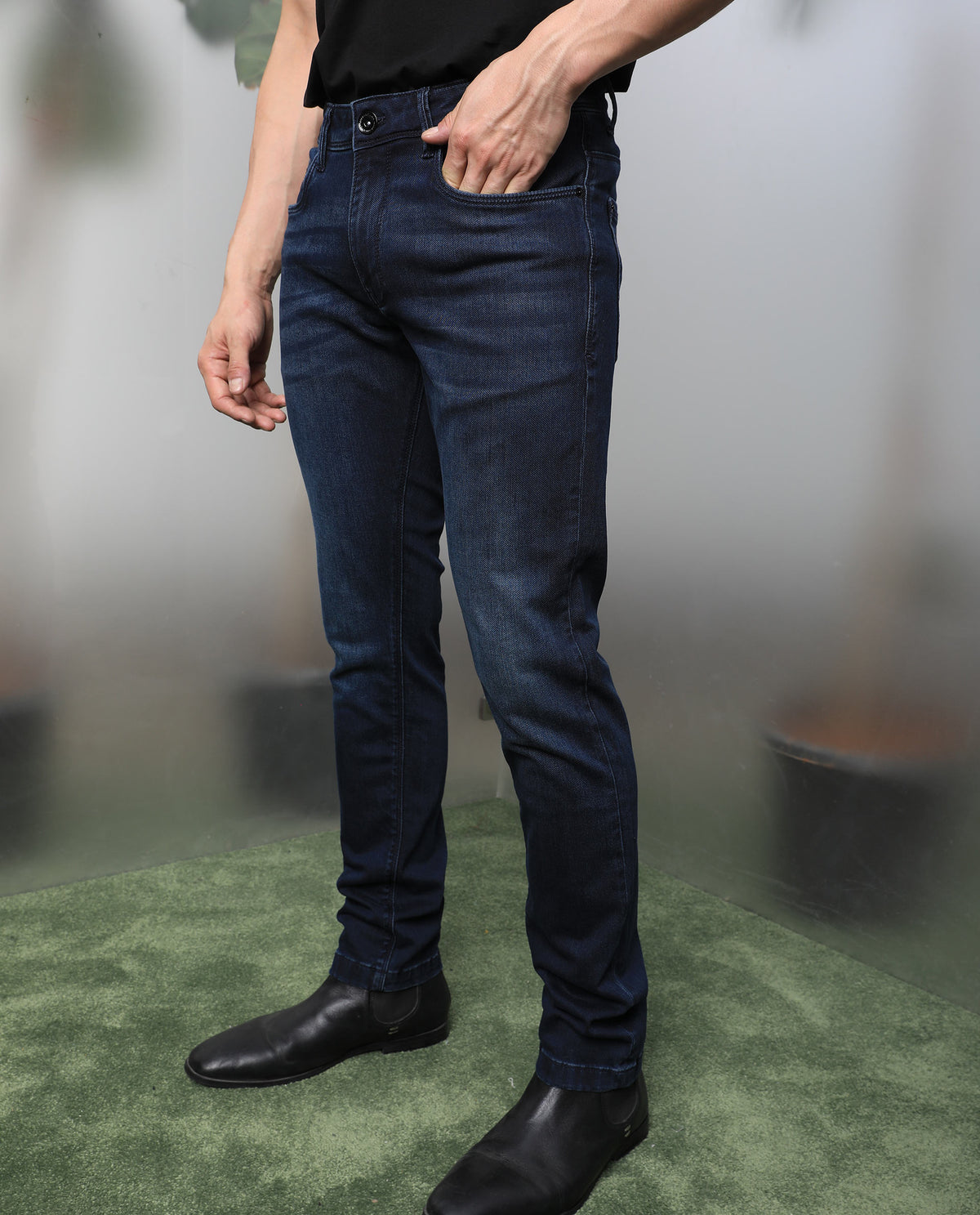 Rare Rabbit Men's Chevillon Dark Navy Dark Wash Mid-Rise Slim Fit Jeans
