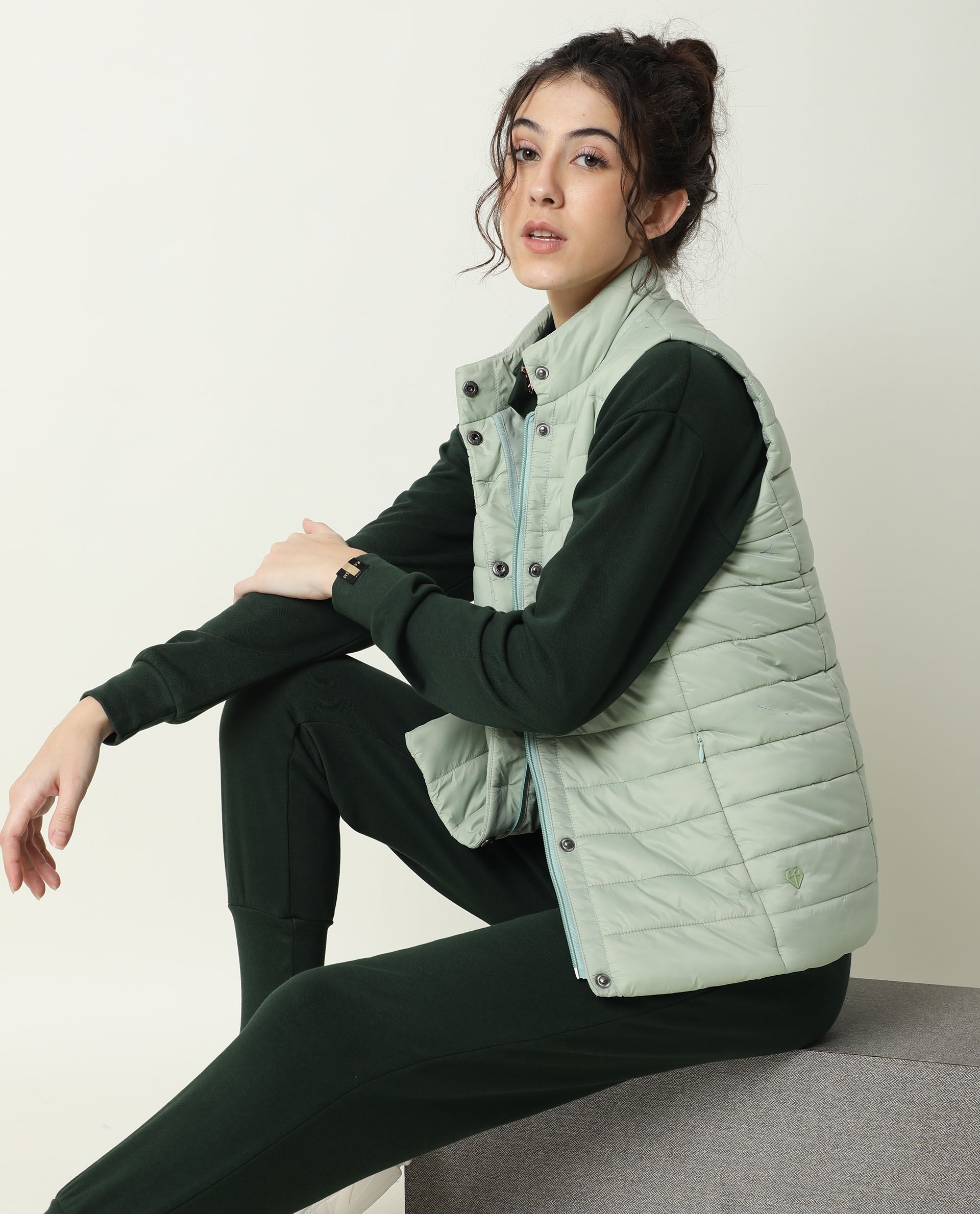 Rareism Women Trunk Light Green Sleeveless Solid Hooded Jacket