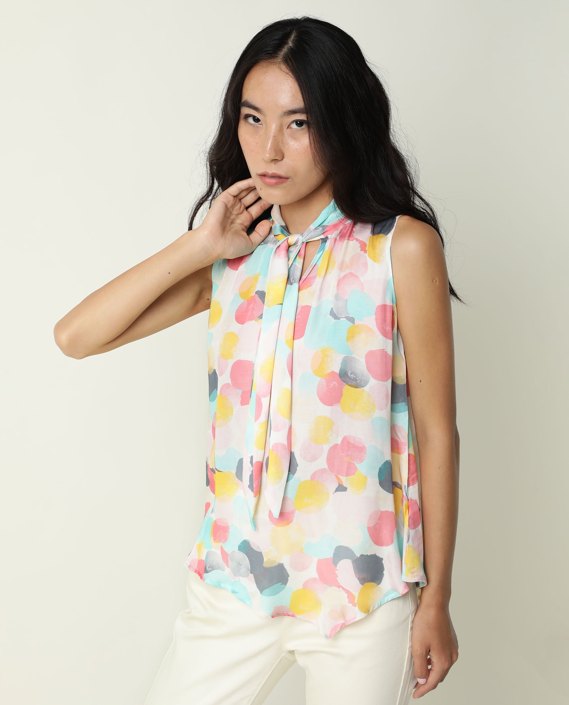 Rareism Womens Isro Pink Top Modal Fabric Regular Fit Sleeveless Mandarin Neck