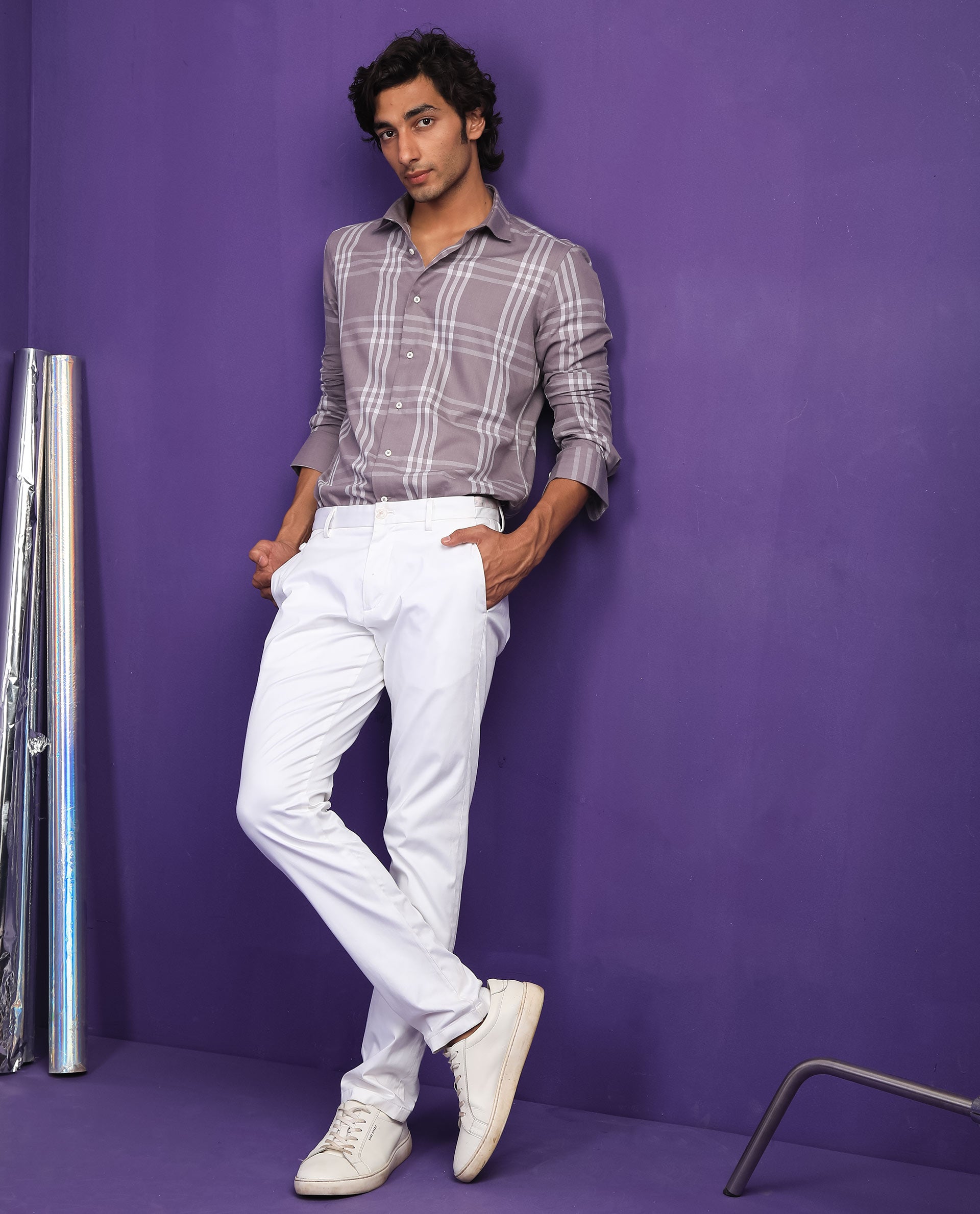 Rare Rabbit Men's Carnet Dusky Purple Cotton Polyester Fabric Full Sleeves Checks Shirt