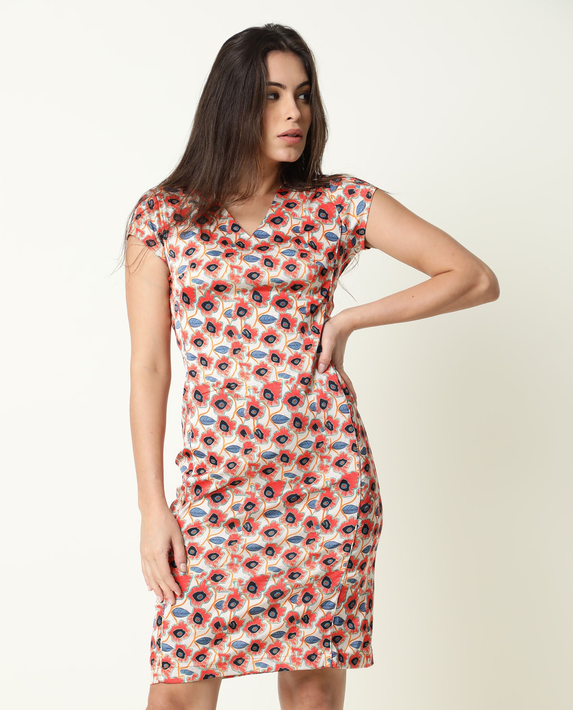 Rareism Women Orleans Beige Shirt Collar Cap Sleeves Mini Dress