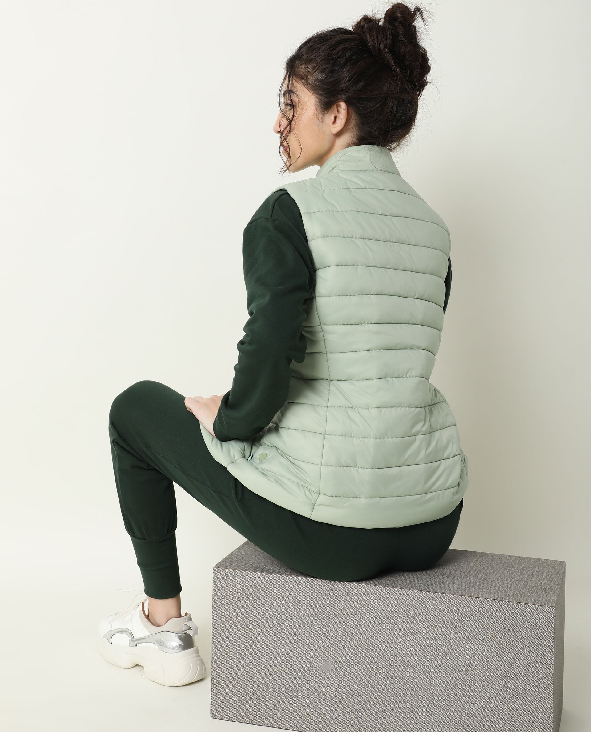 Rareism Women Trunk Light Green Sleeveless Solid Hooded Jacket