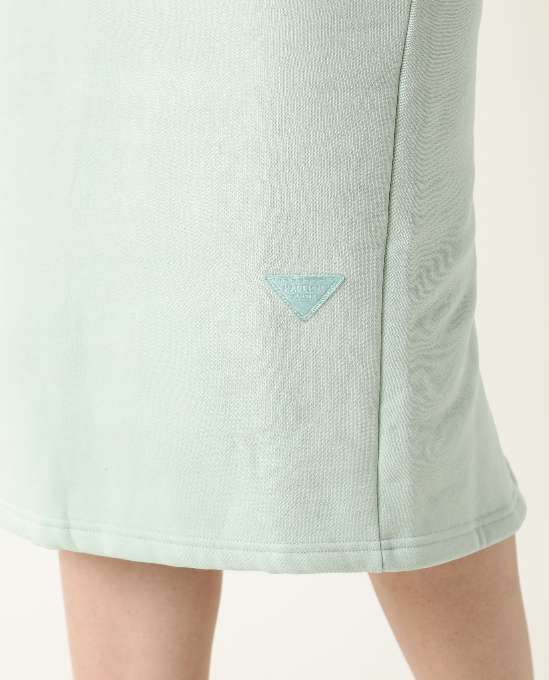 Rareism Women Fudge Green Poly Cotton Fabric Tailored Fit High Rise Solid Midi Skirt