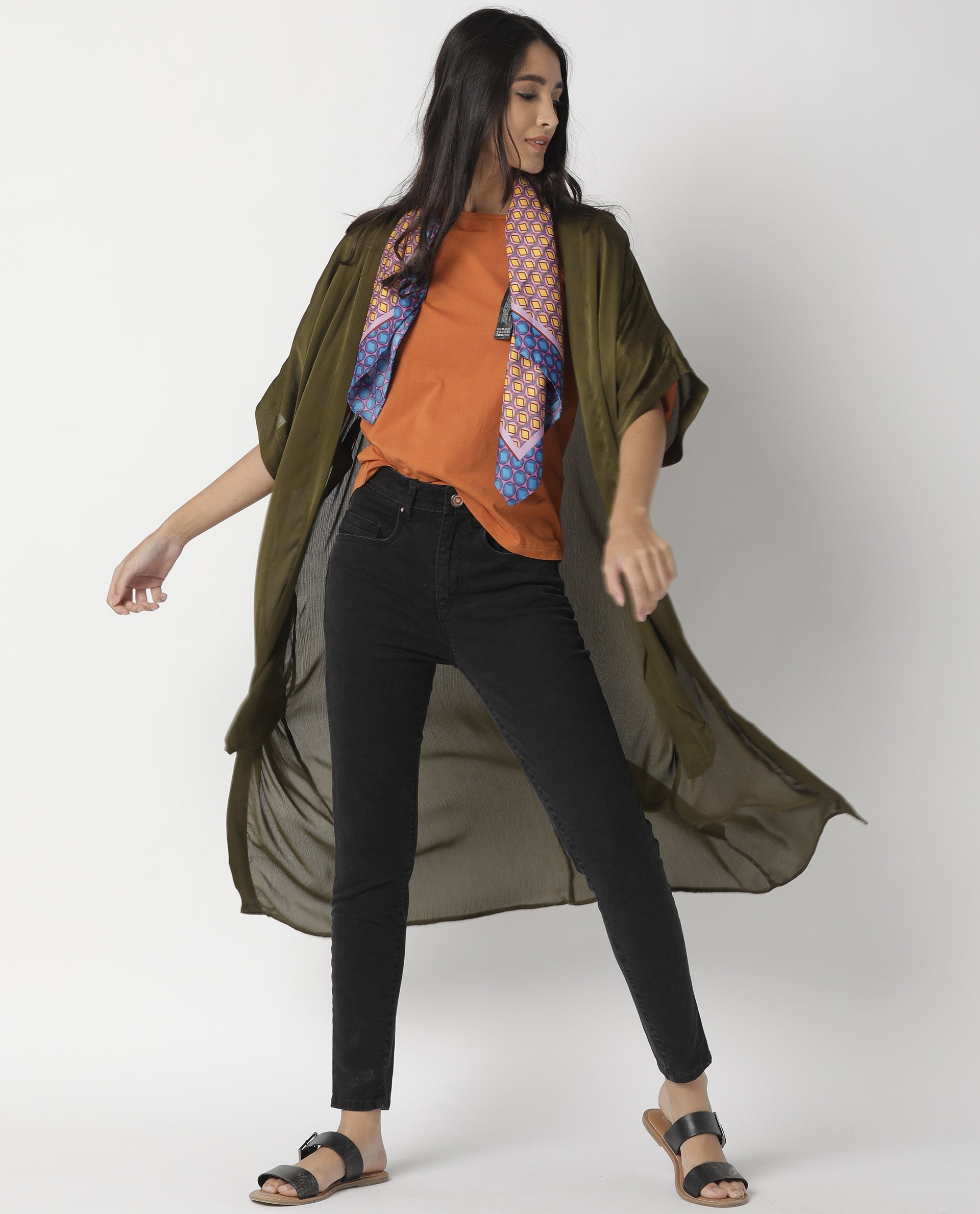 Rareism Womens Saga Green Outer Wear Polyester Fabric Regular Fit Half Sleeve