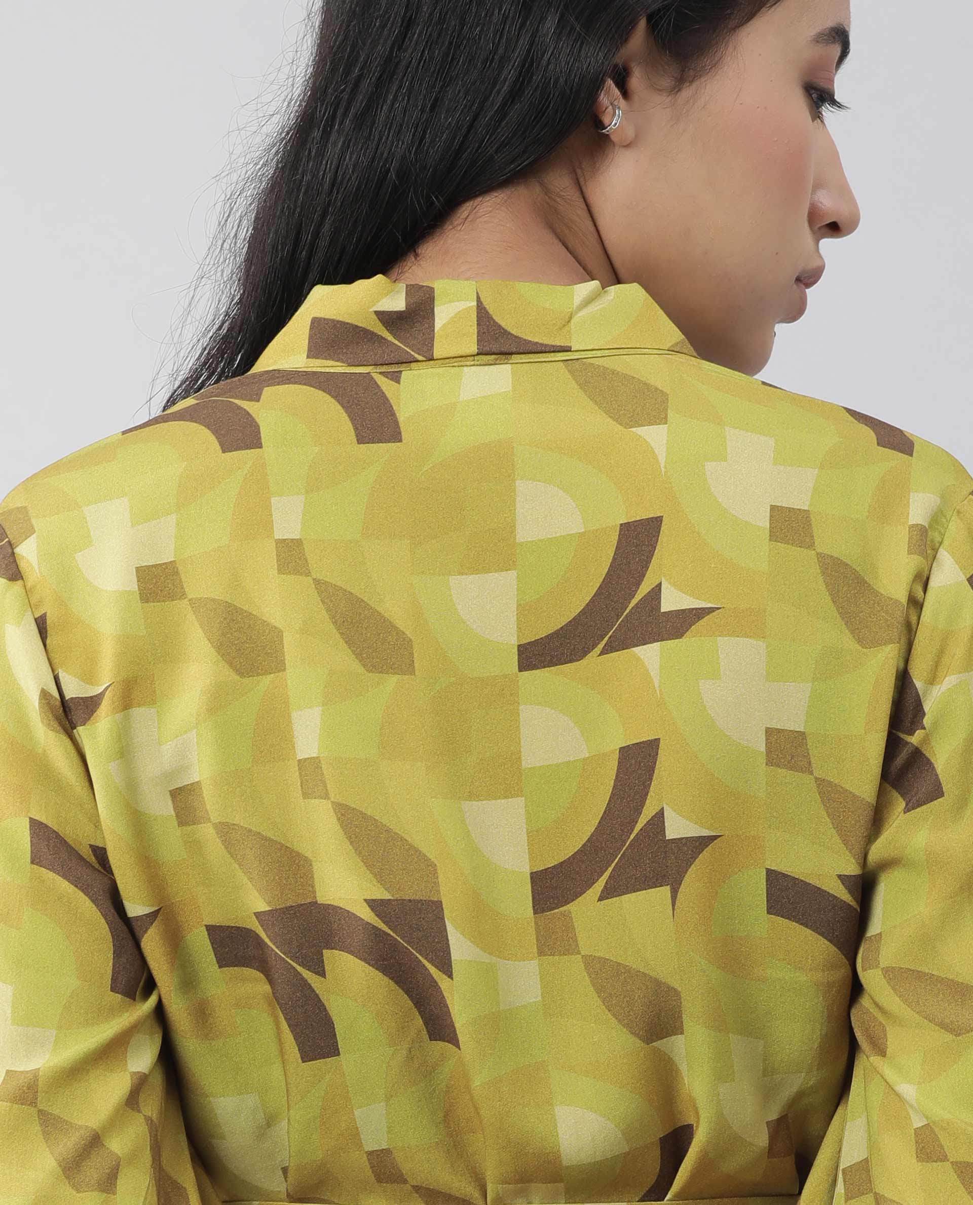 Rareism Women Pixie Green Top Full Sleeves Printed