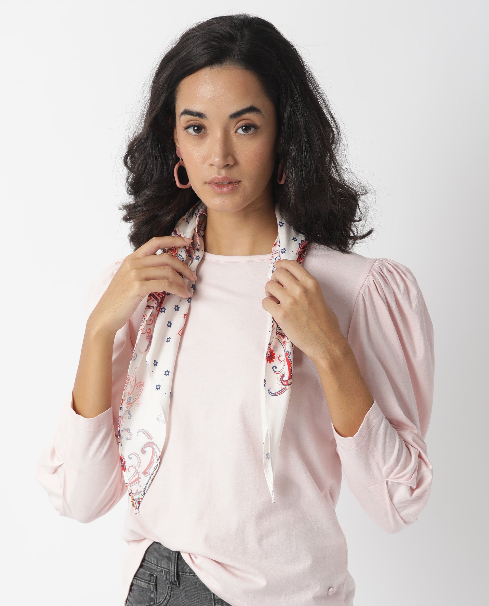 Rareism Womens Ballerina Pink Top Cotton Fabric Regular Fit Puff Sleeves Round Neck