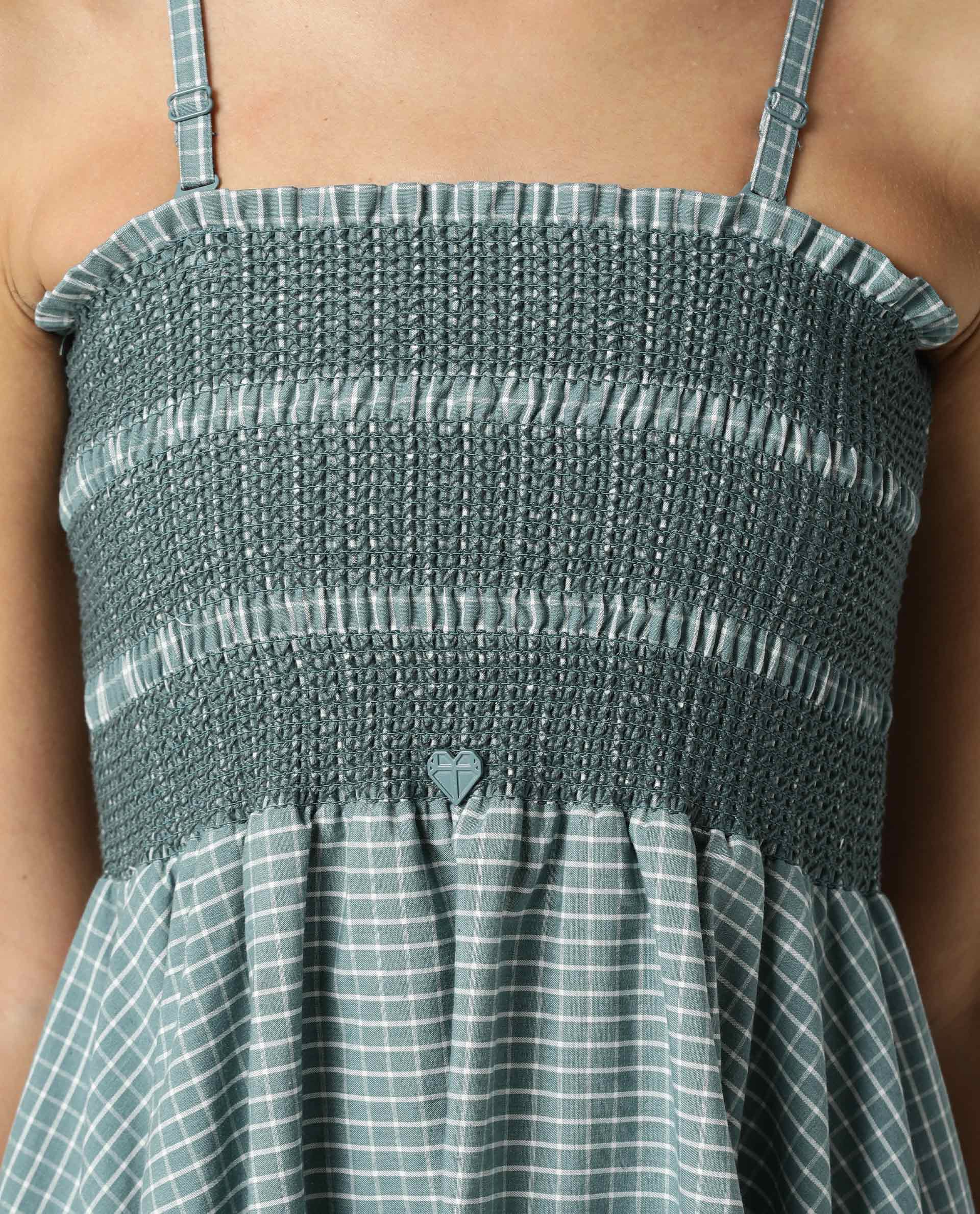 Rareism Womens Ald Green Dress Cotton Linen Fabric Regular Fit Sleeveless Square Neck