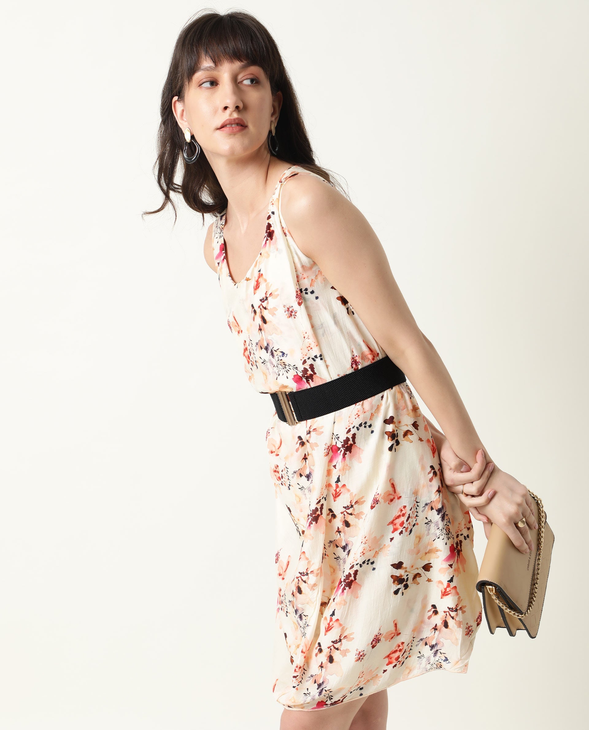 Rareism Womens Savana Beige Dress Short Length Tencel Fabric Sleeveless