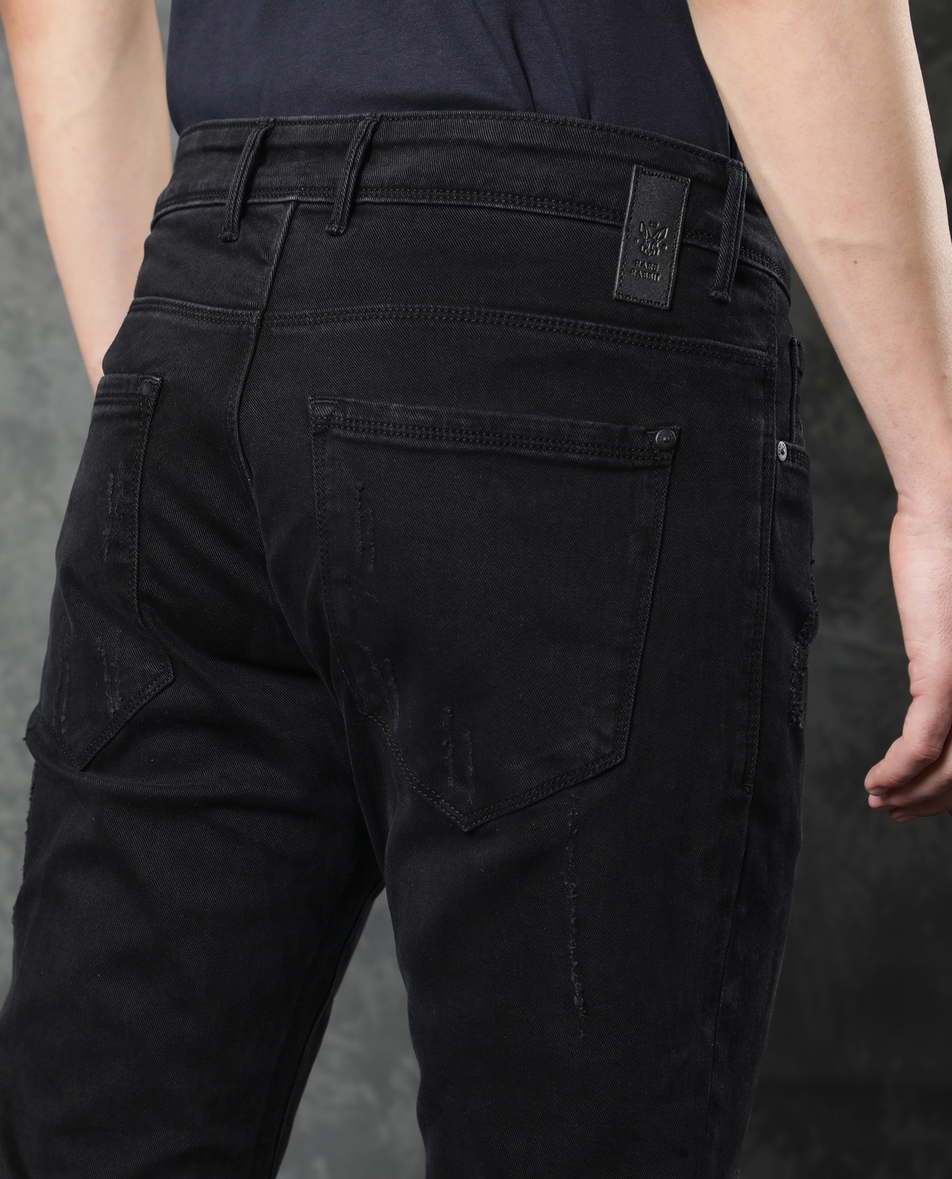 Rare Rabbit Men's Astra Black Rinse Wash Mid-Rise Slim Fit Jeans