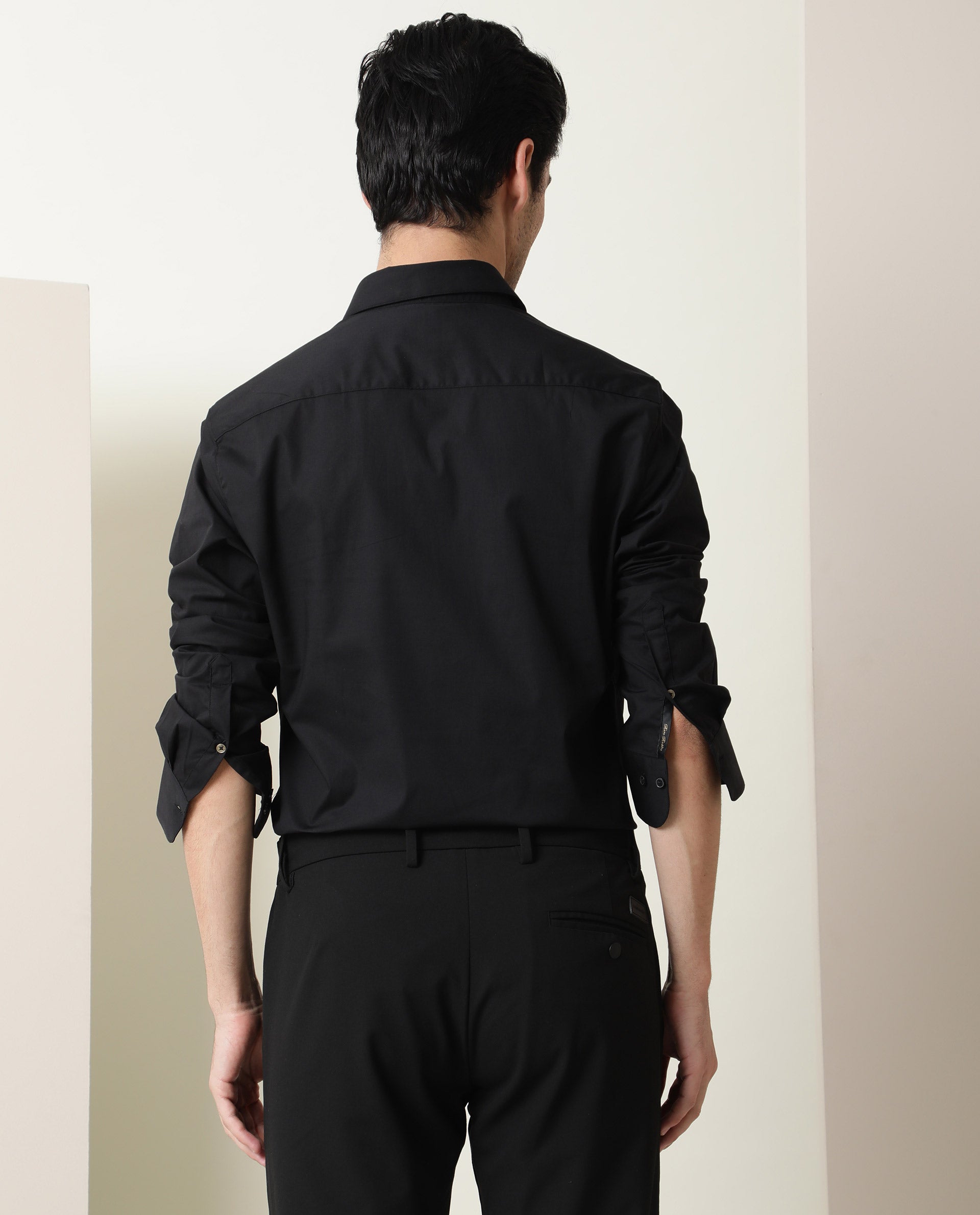 Rare Rabbit Men's I Love You Black Cotton Embroidered Regular Fit Full Sleeve Collared Shirt